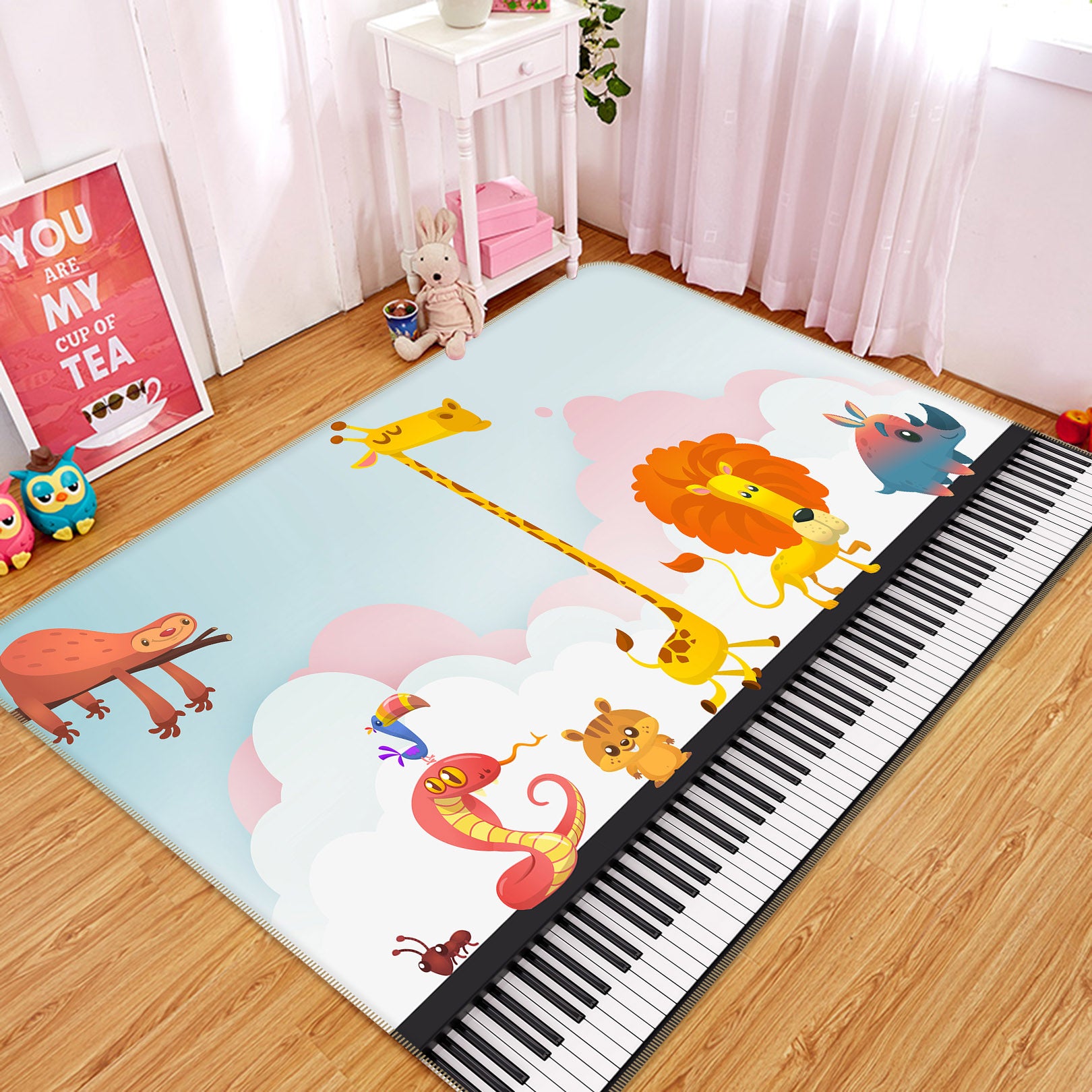 3D Little Animals Piano 34090 Non Slip Rug Mat