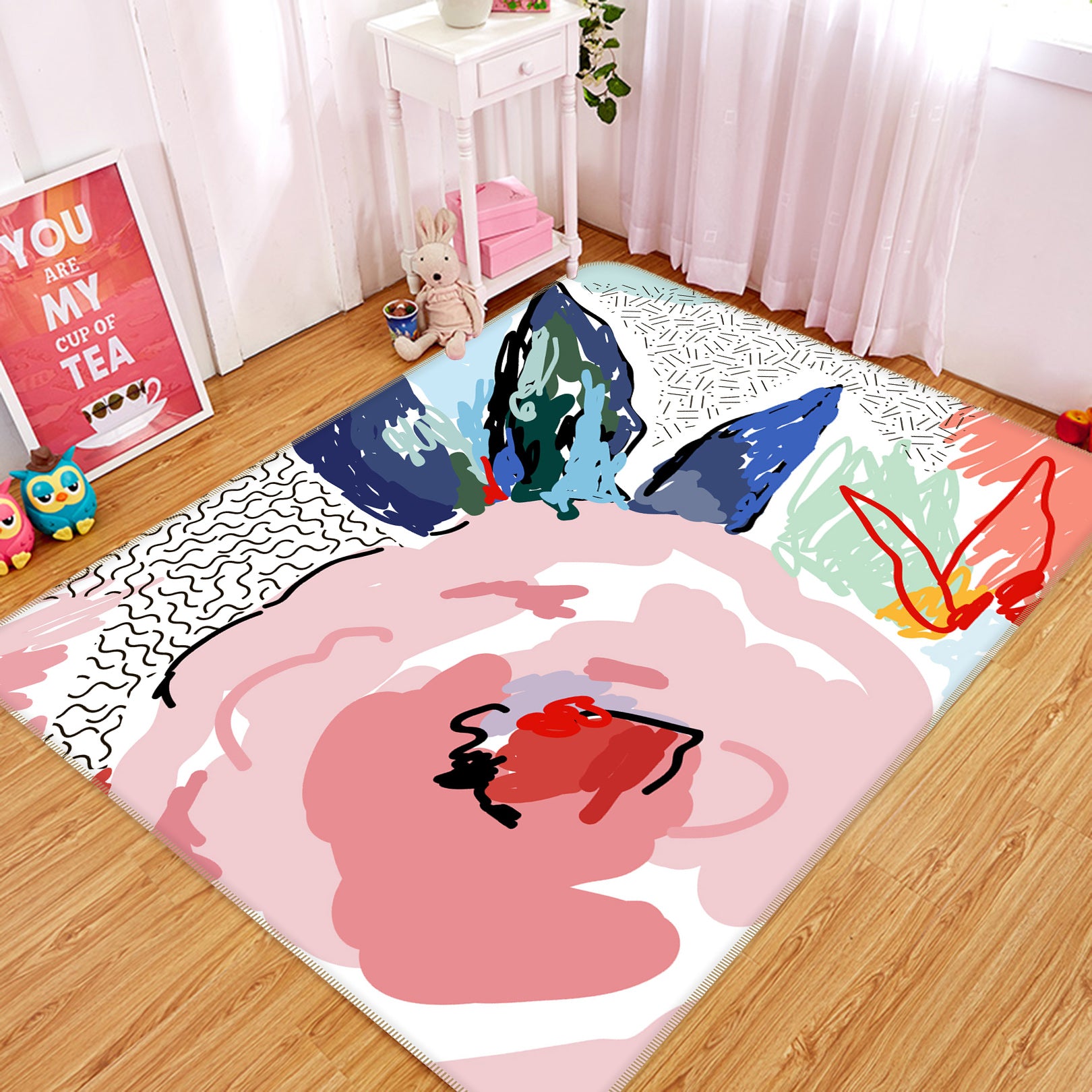 3D Pink Flower 33086 Non Slip Rug Mat