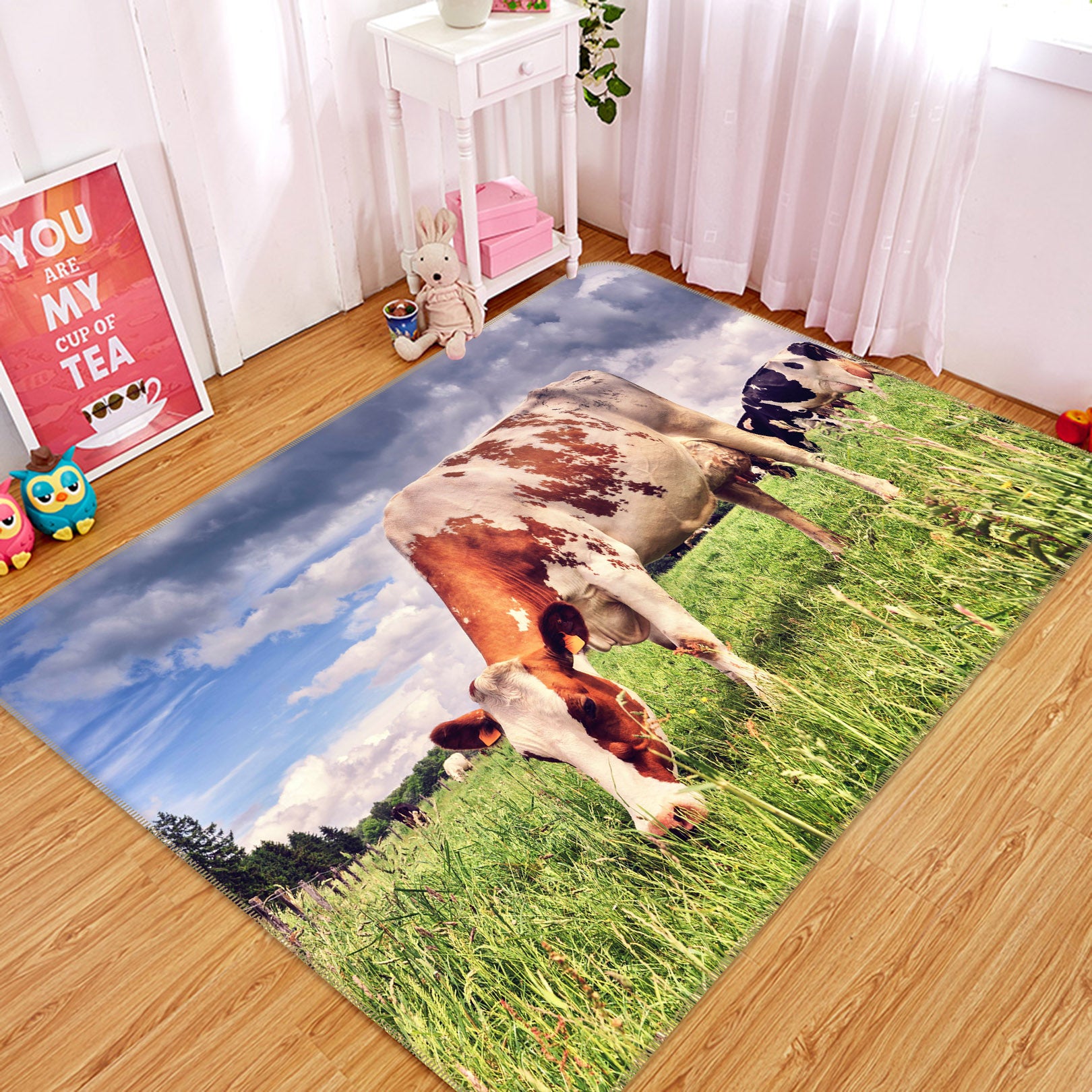 3D Cow Eating Grass 035 Animal Non Slip Rug Mat