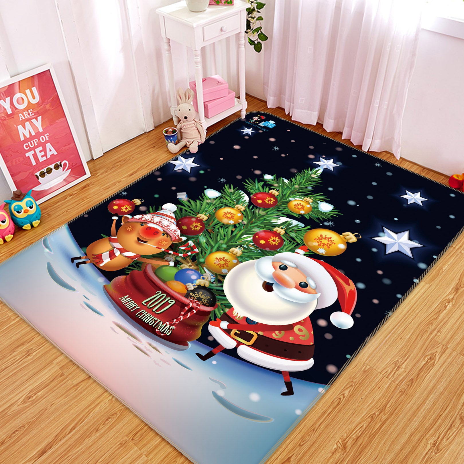 3D Tree Santa 55150 Christmas Non Slip Rug Mat Xmas