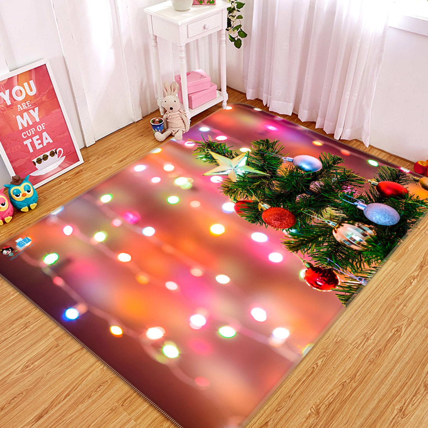 3D Tree String Lights 55110 Christmas Non Slip Rug Mat Xmas