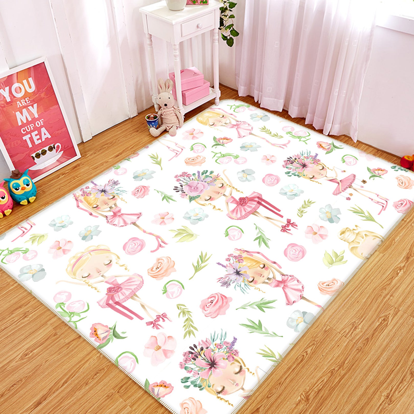 3D Girl Dance Flower 024 Uta Naumann Rug Non Slip Rug Mat