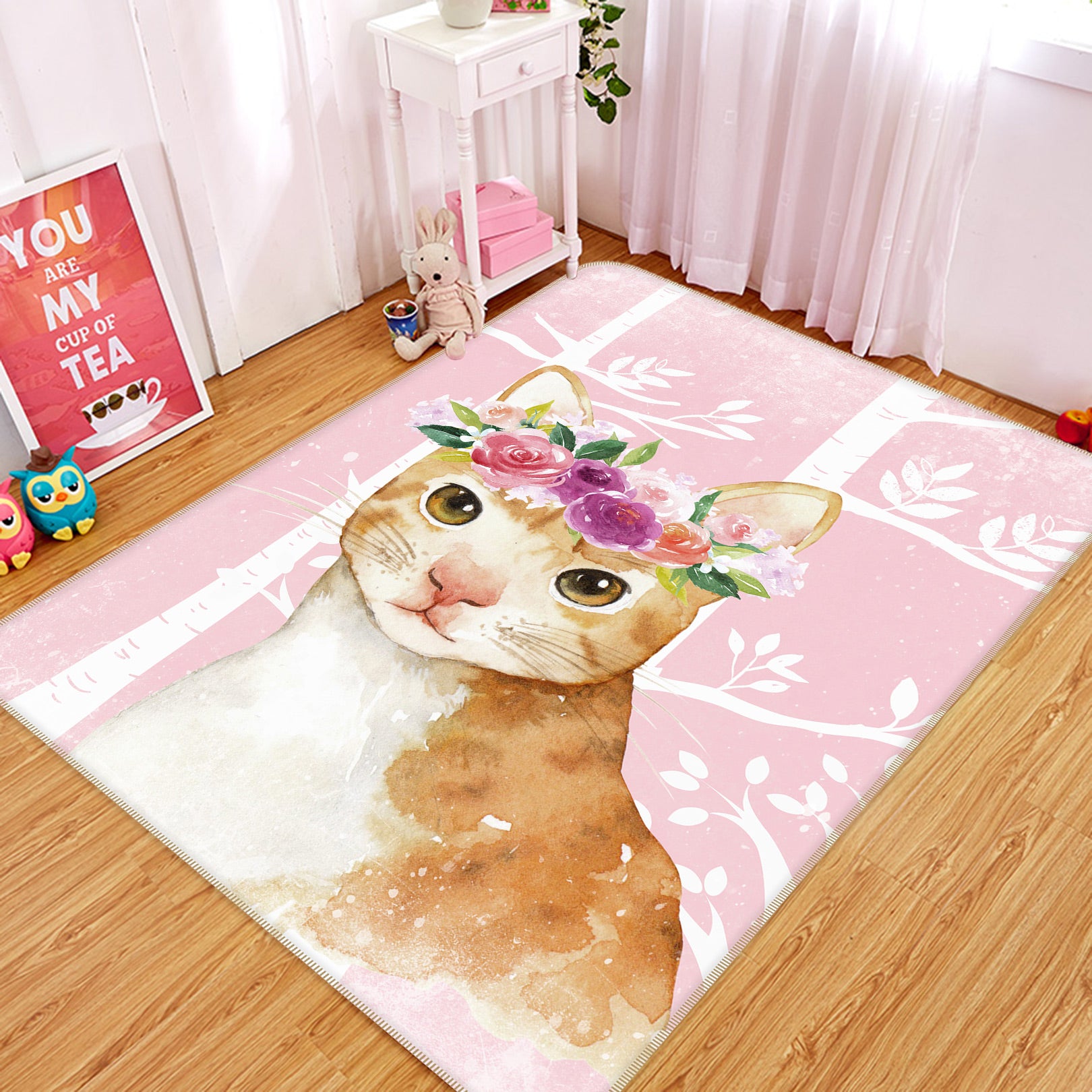 3D Orange Cat Flower 145 Uta Naumann Rug Non Slip Rug Mat