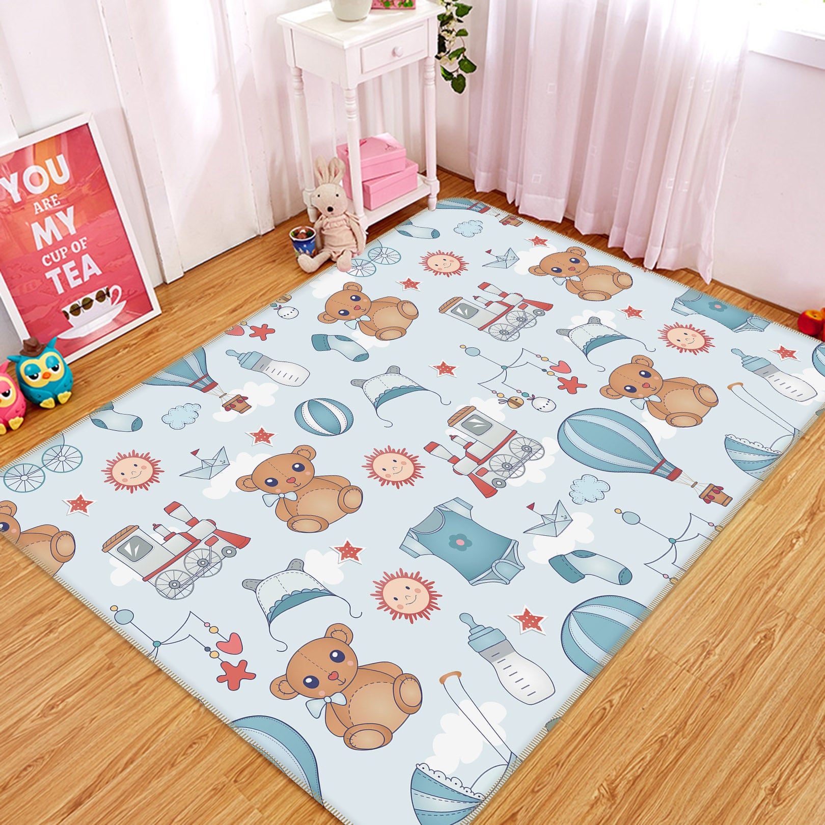 3D Hot Air Balloon Bear 34066 Non Slip Rug Mat