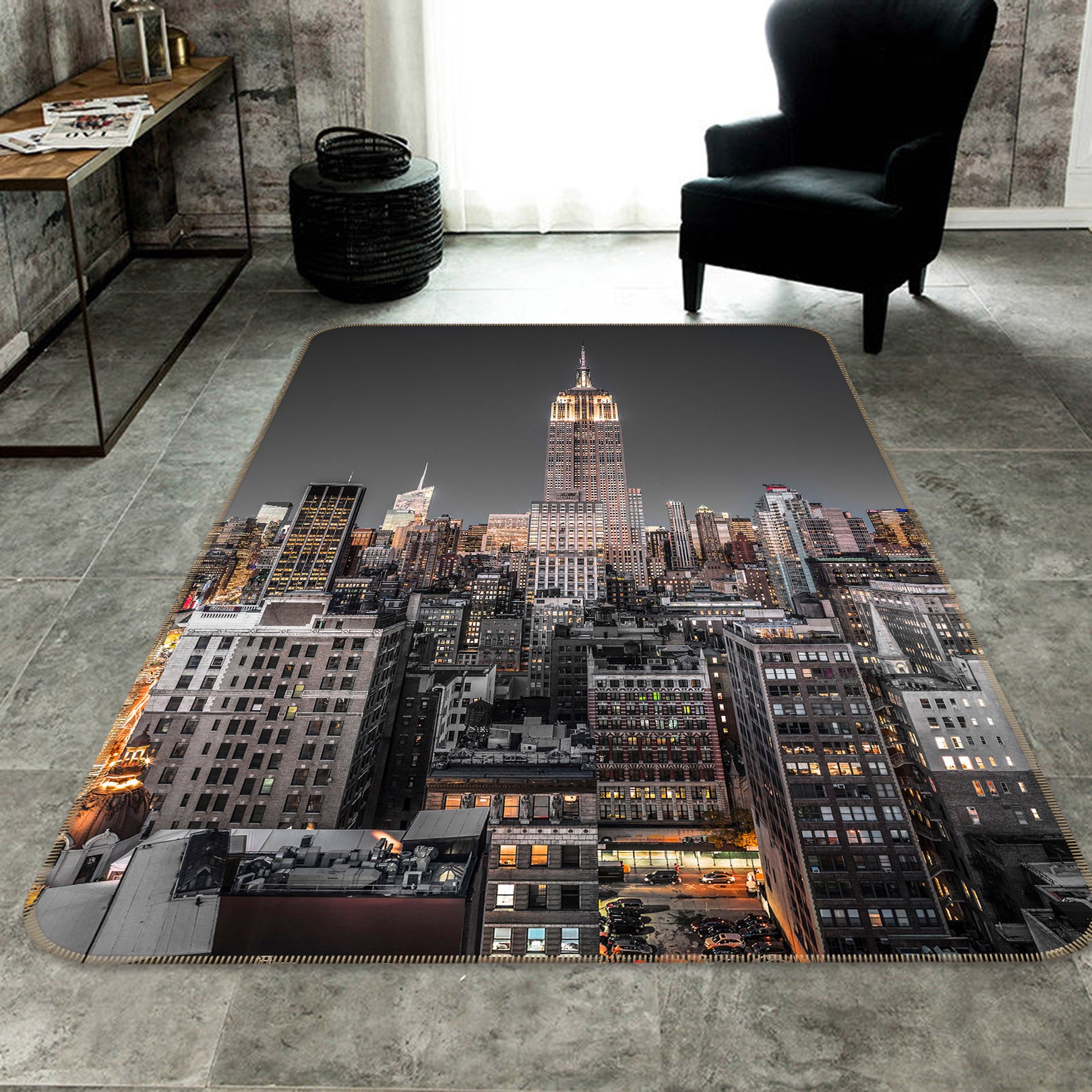3D New York Night 183 Assaf Frank Rug Non Slip Rug Mat