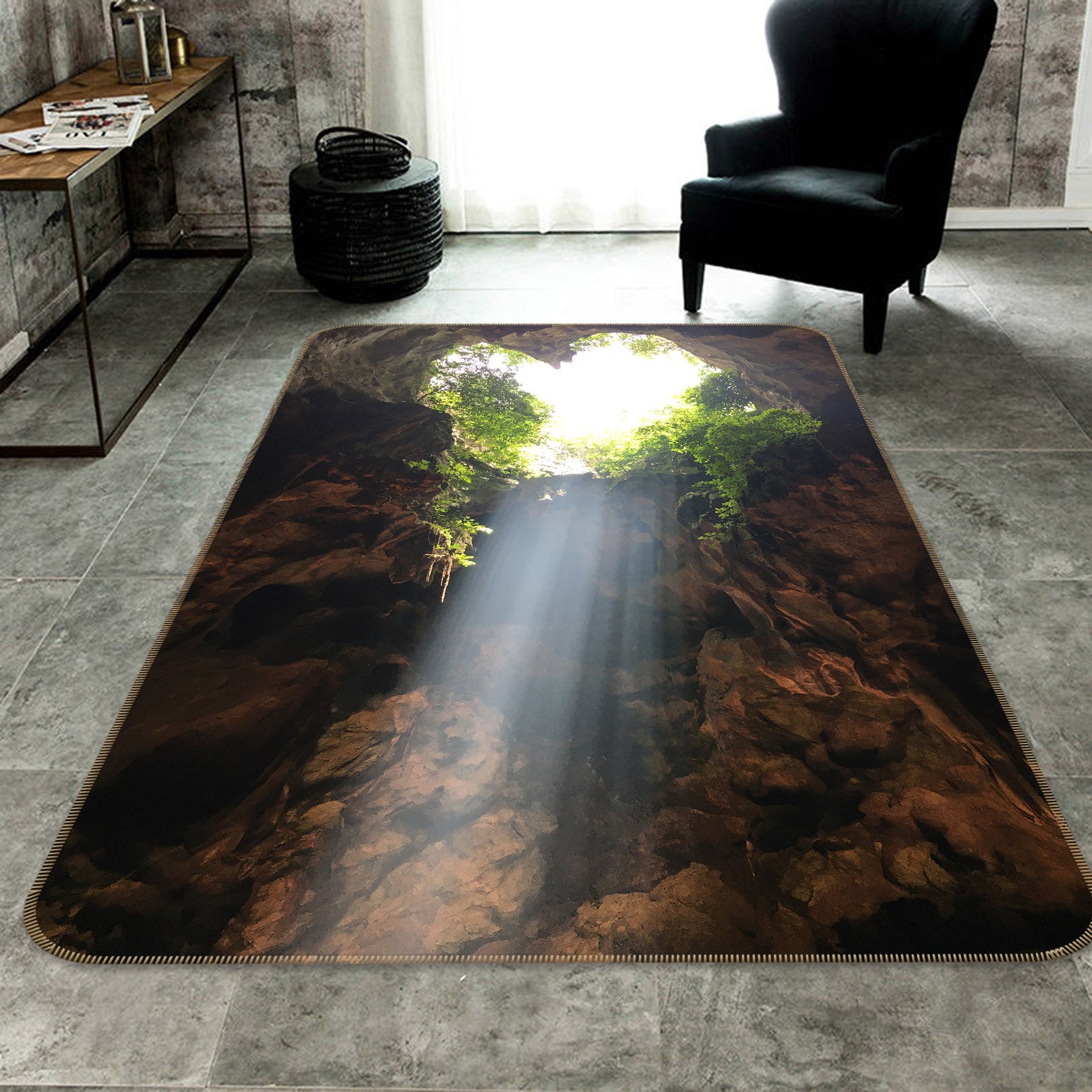 3D Stone Cave Sunlight 26088 Non Slip Rug Mat
