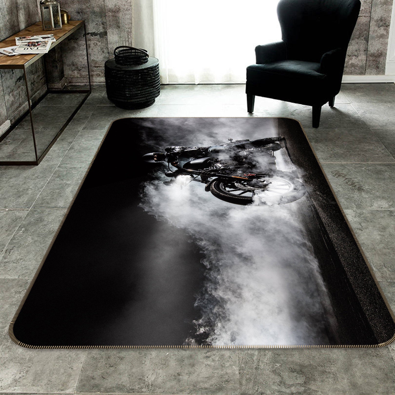 3D Black Motorcycle 67232 Vehicle Non Slip Rug Mat