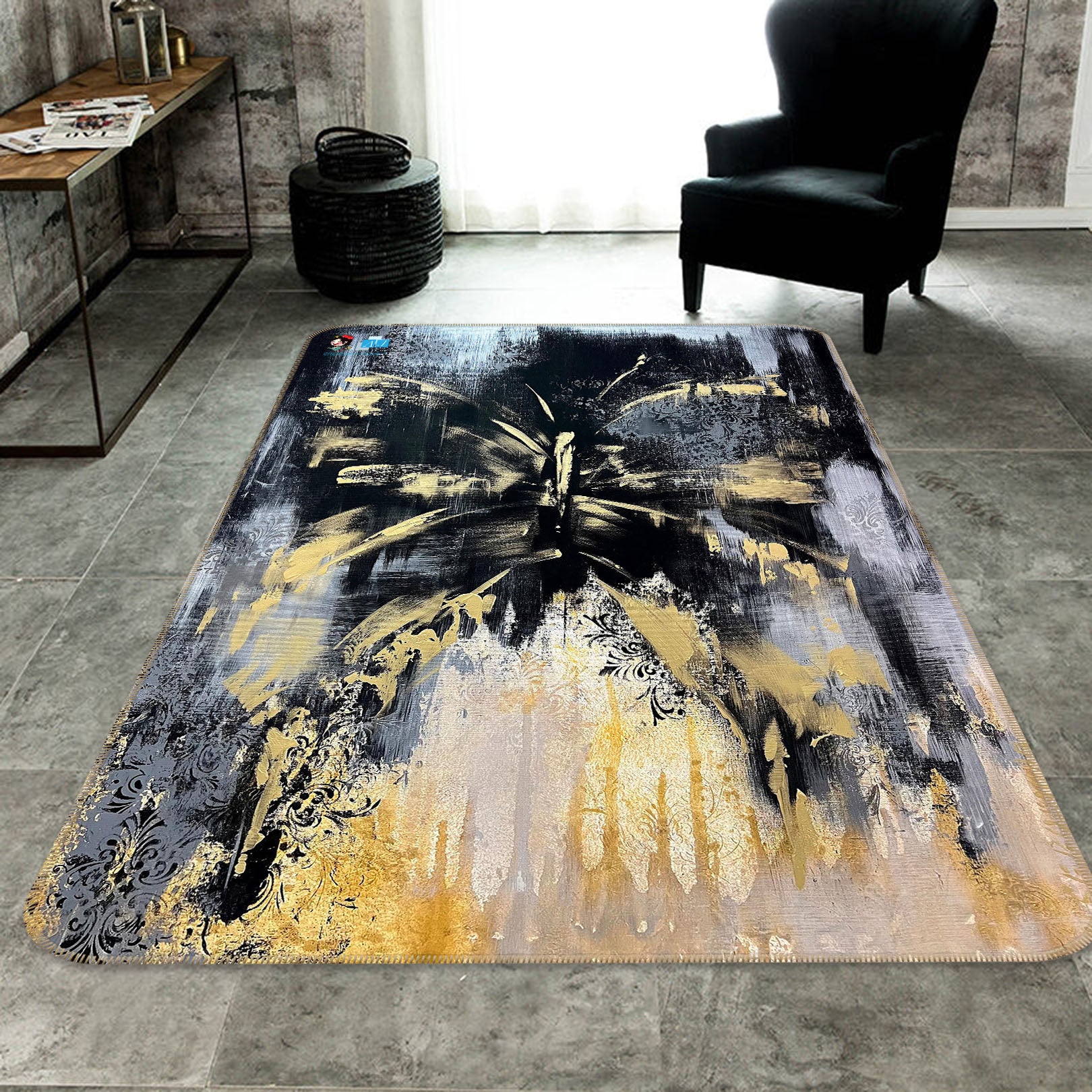 3D Painted Black Butterfly 4119 Skromova Marina Rug Non Slip Rug Mat