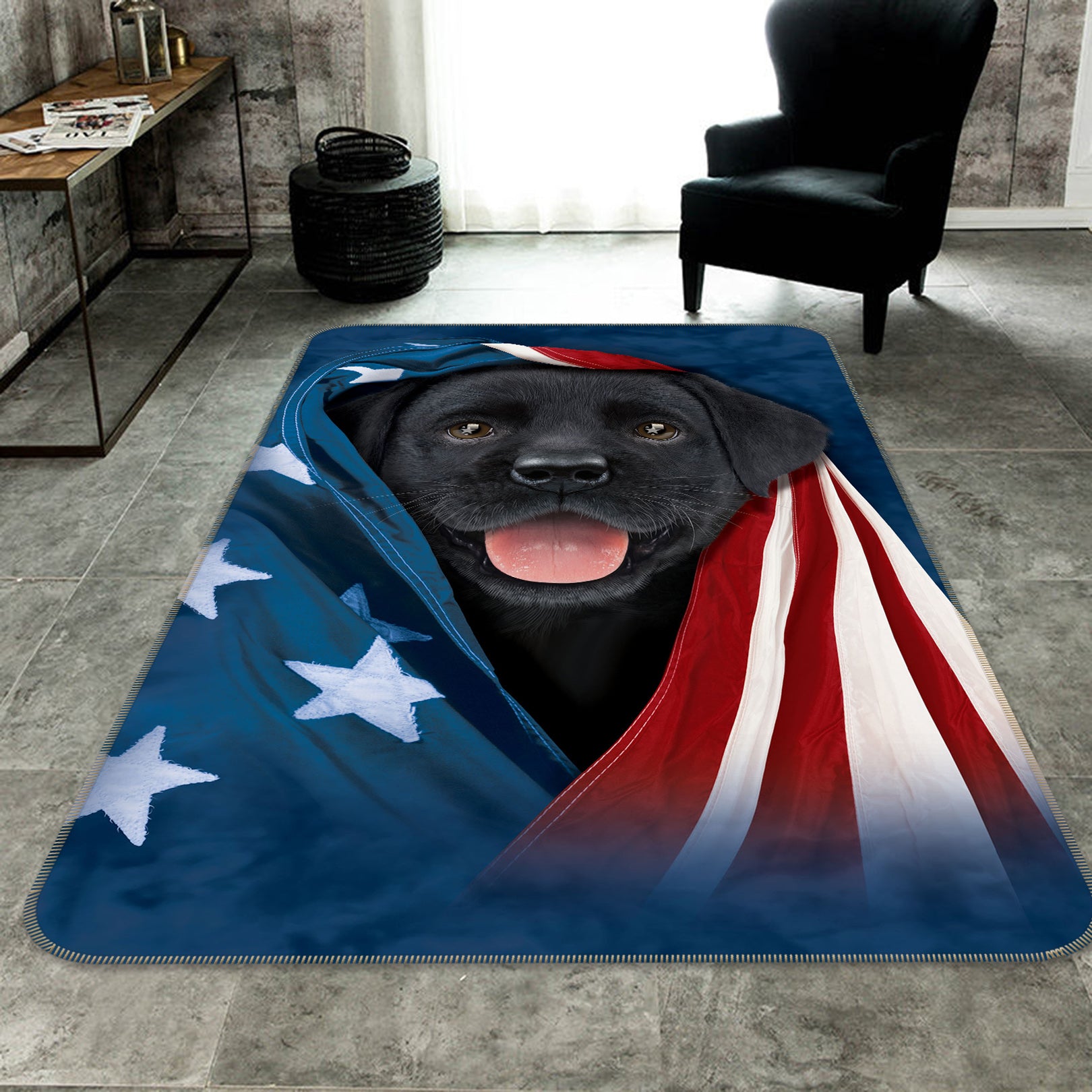 3D Dog American Flag 84189 Vincent Hie Rug Non Slip Rug Mat