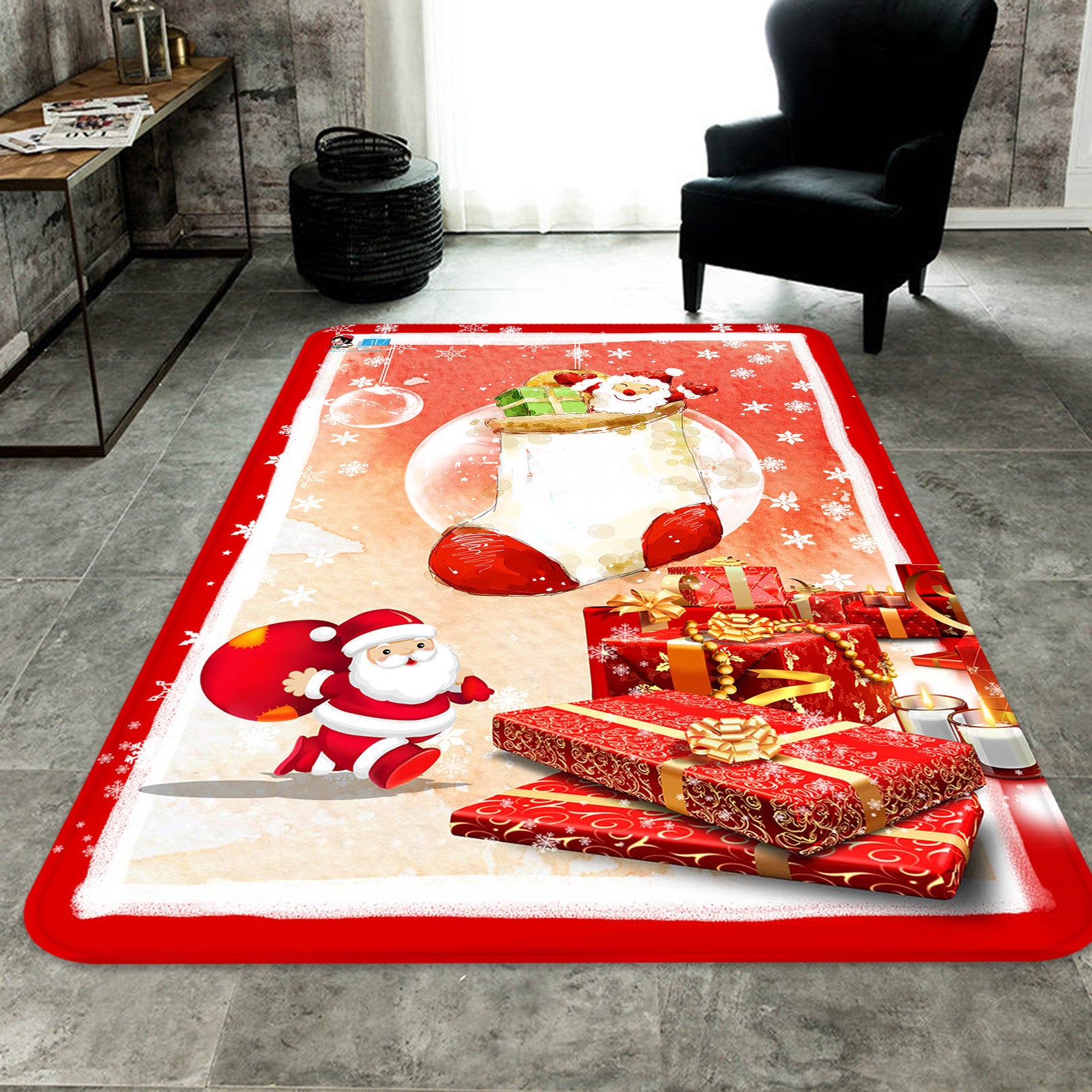 3D Santa Claus Red Gift Box 65218 Christmas Non Slip Rug Mat Xmas