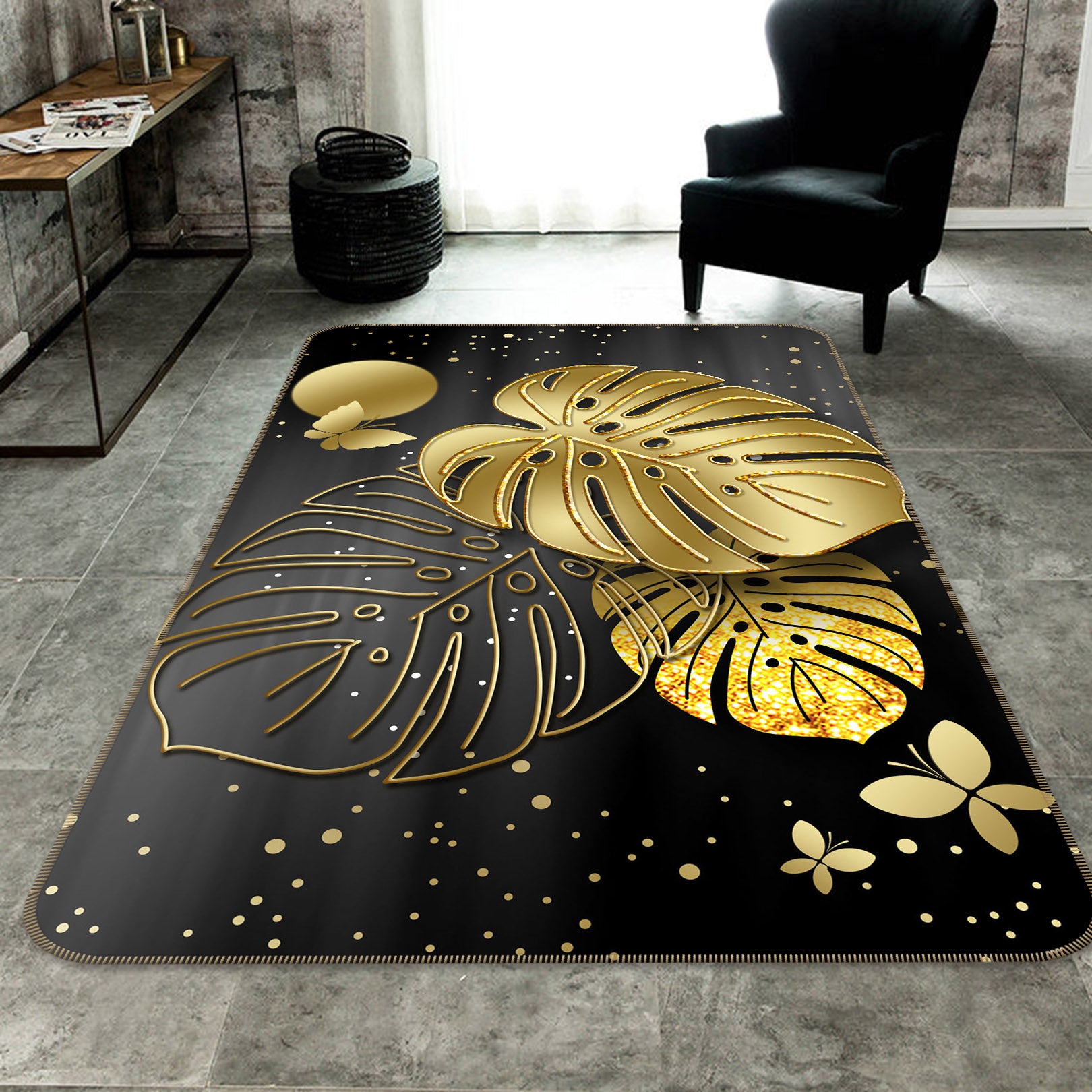 3D Golden Leaves 34093 Non Slip Rug Mat
