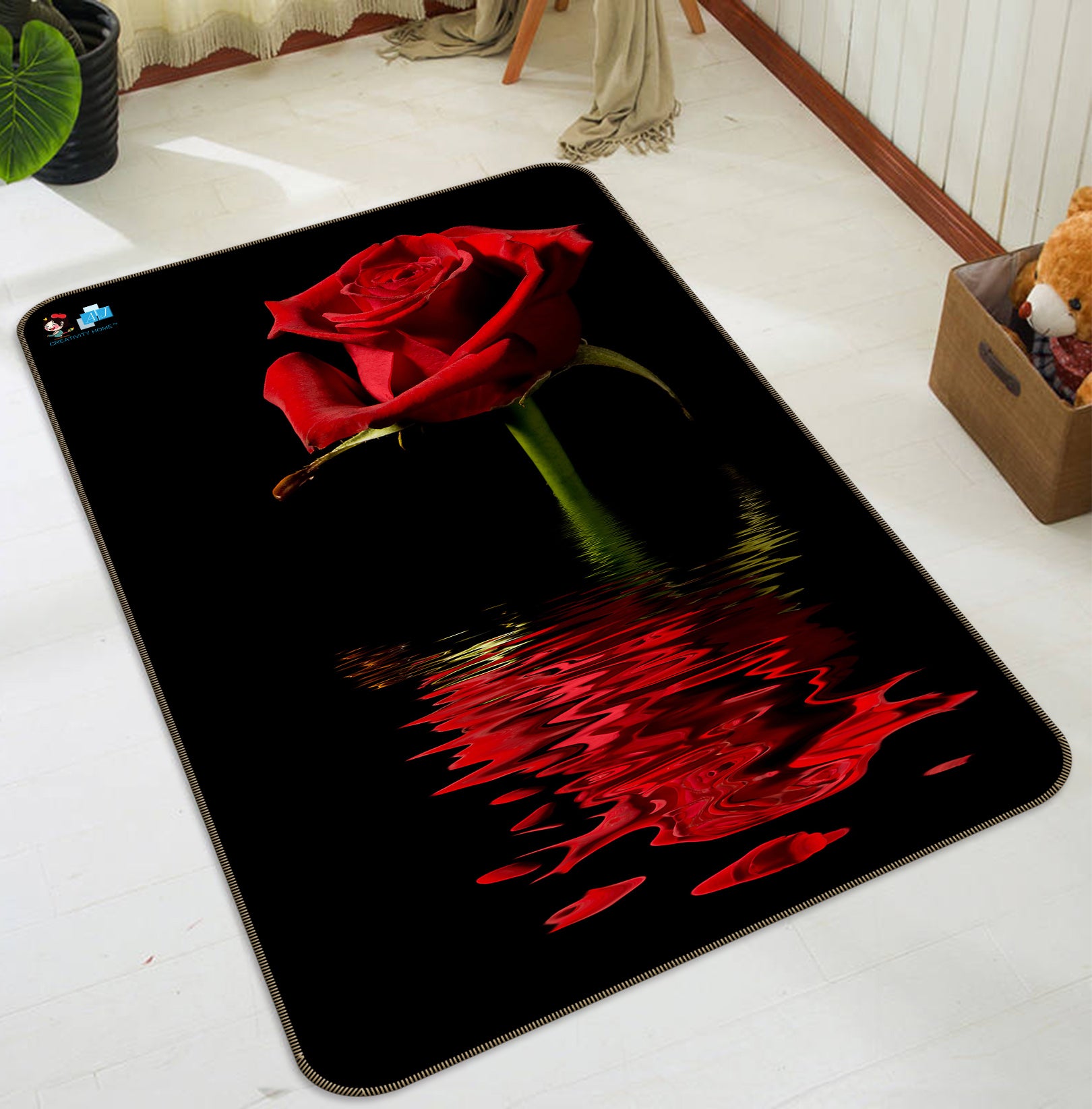 3D Red Rose 66145 Non Slip Rug Mat
