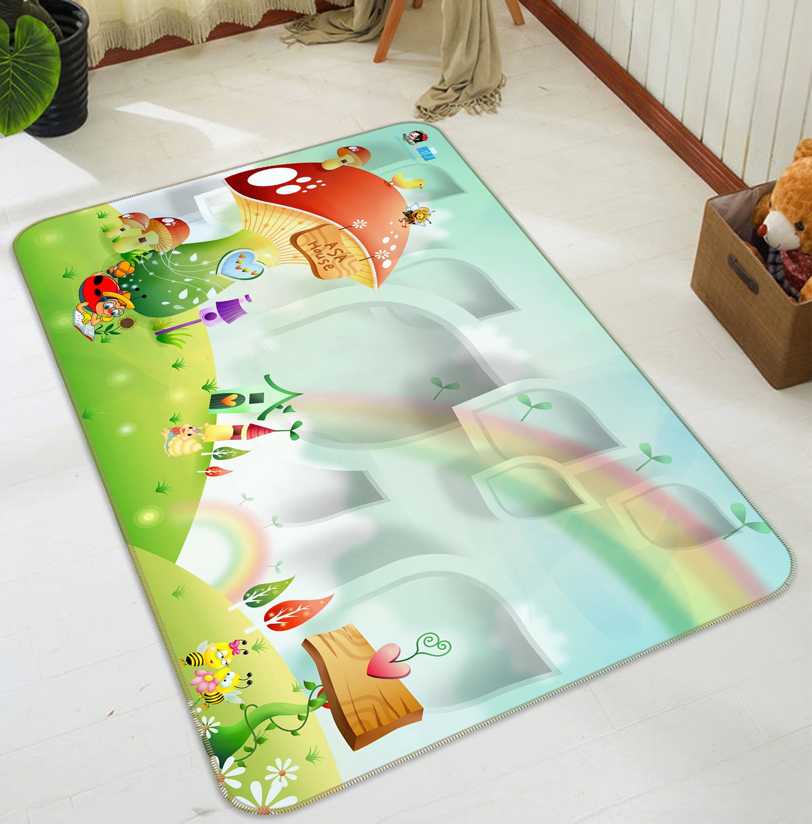 3D Rainbow Meadow Mushroom 66090 Non Slip Rug Mat
