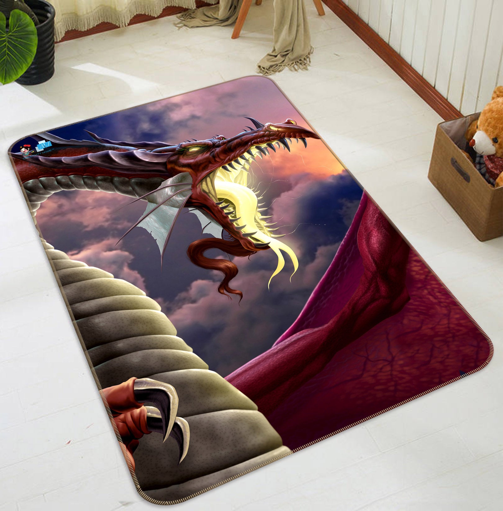 3D Open Mouth Dragon 4143 Tom Wood Rug Non Slip Rug Mat