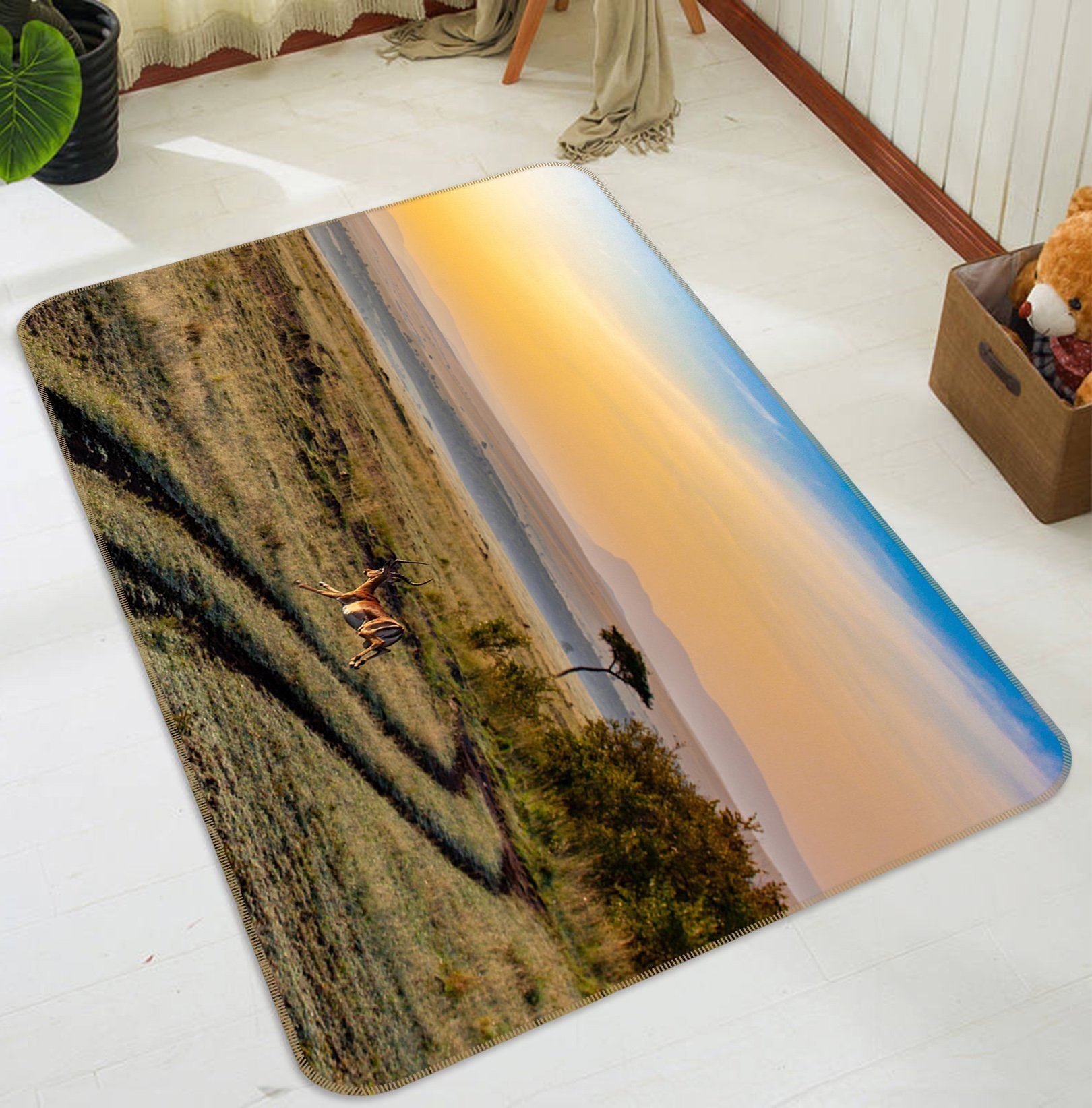 3D Antelope Jumping 560 Animal Non Slip Rug Mat Mat AJ Creativity Home