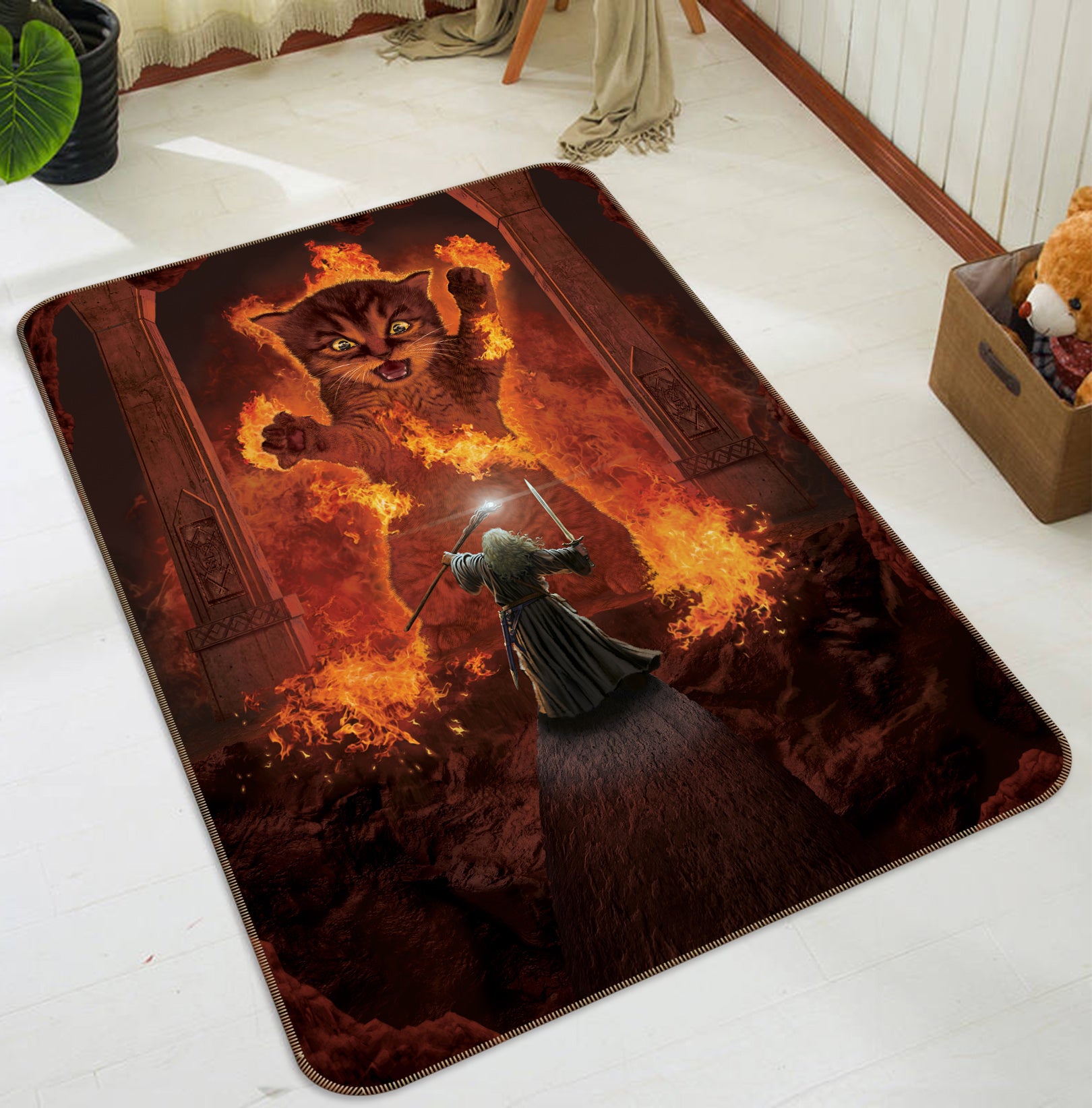 3D Flame Huge Cat 84280 Vincent Hie Rug Non Slip Rug Mat