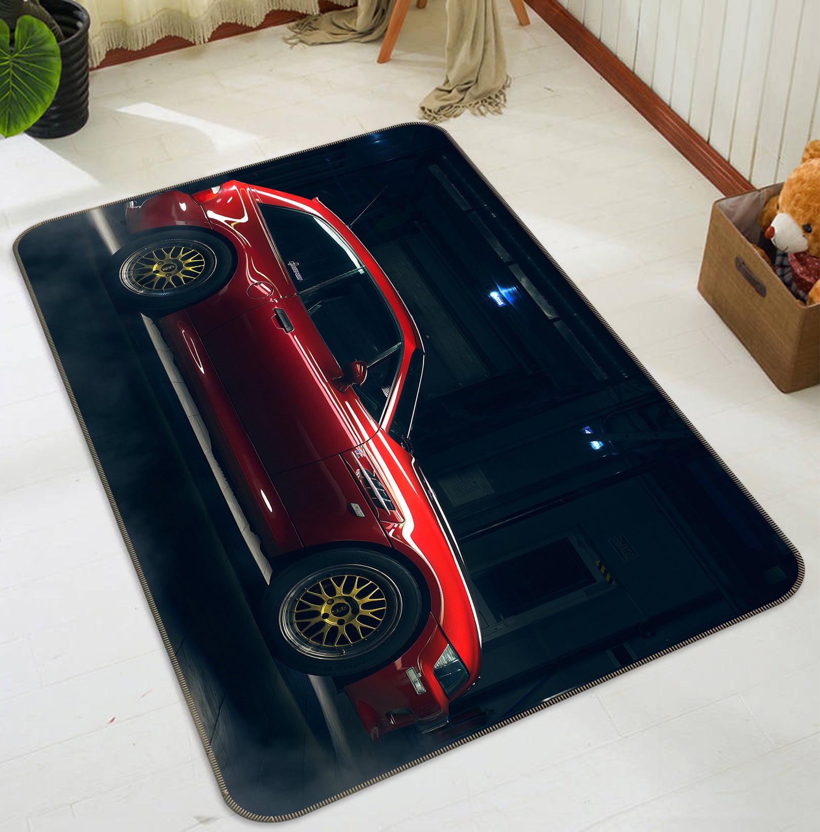 3D Red Car 68018 Vehicle Non Slip Rug Mat
