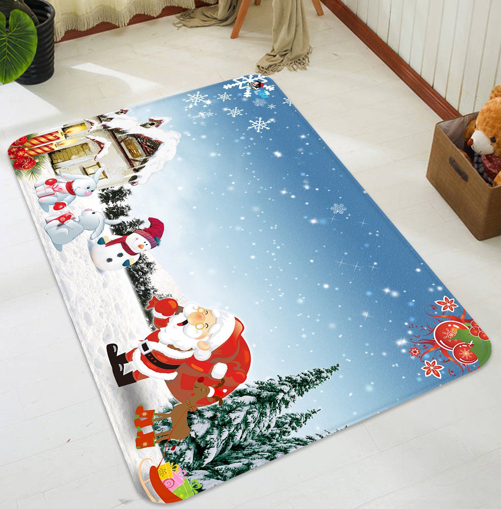 3D Snowflake Rabbit Deer 042 Non Slip Rug Mat Mat AJ Creativity Home