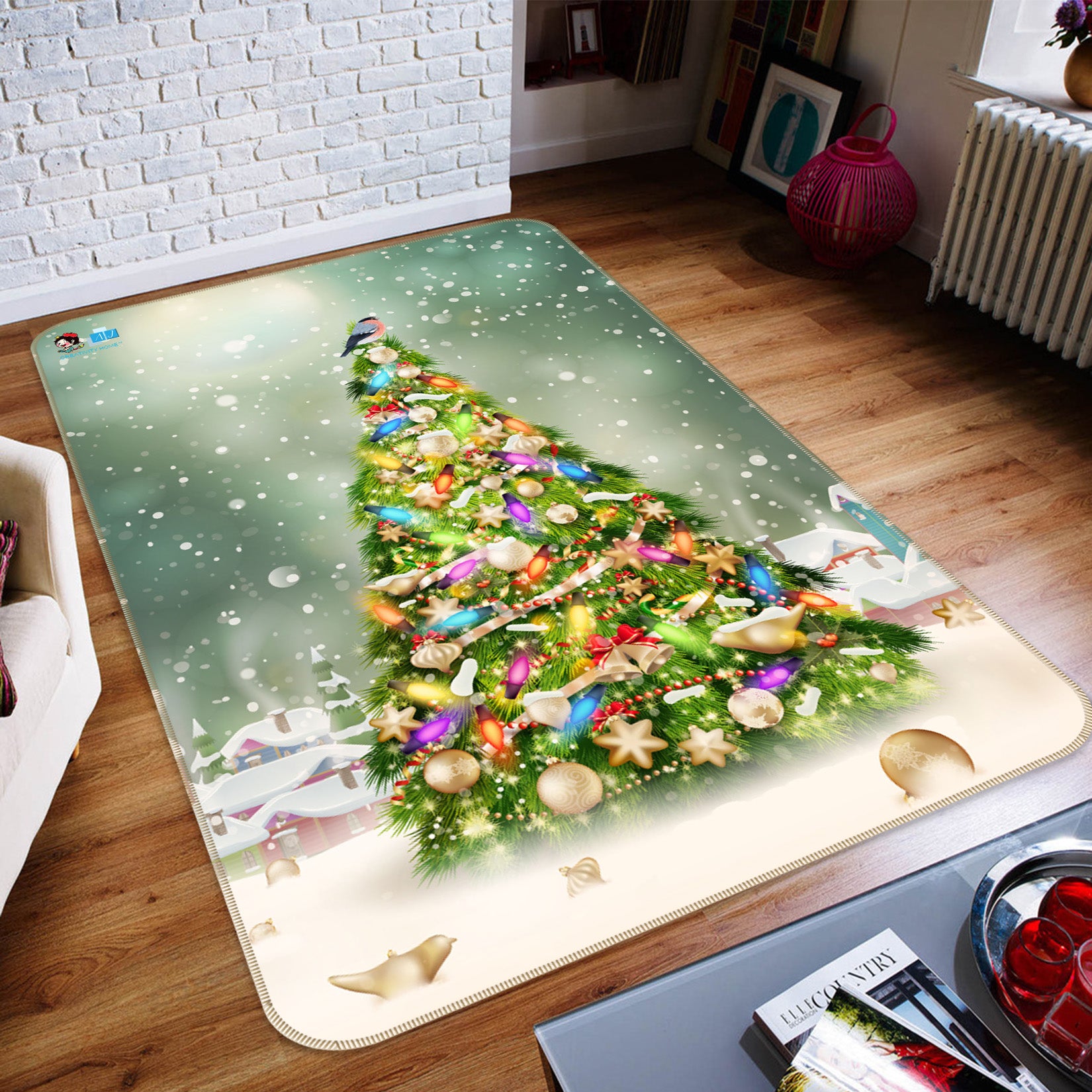 3D Color Tree 55138 Christmas Non Slip Rug Mat Xmas