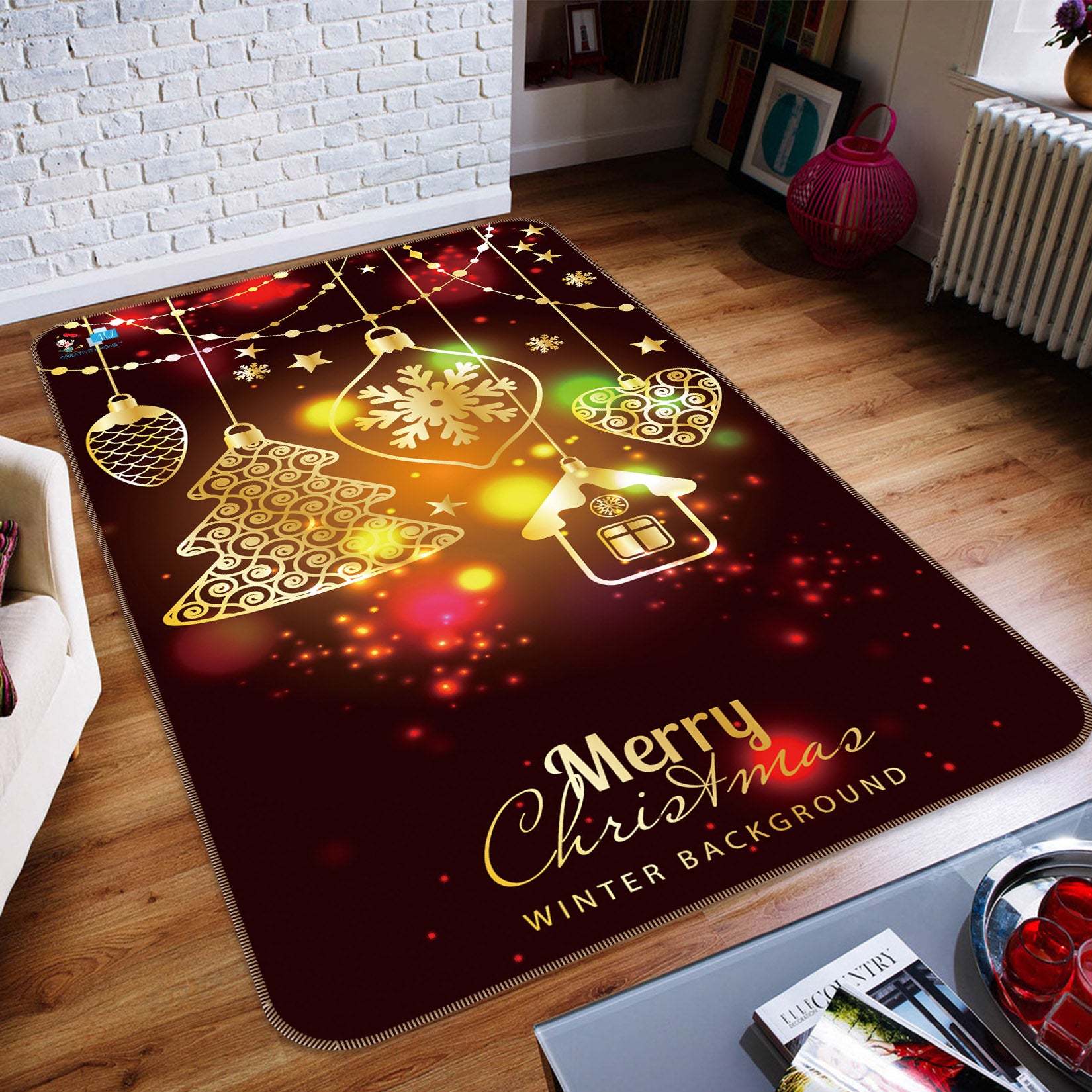 3D String Lights 55141 Christmas Non Slip Rug Mat Xmas