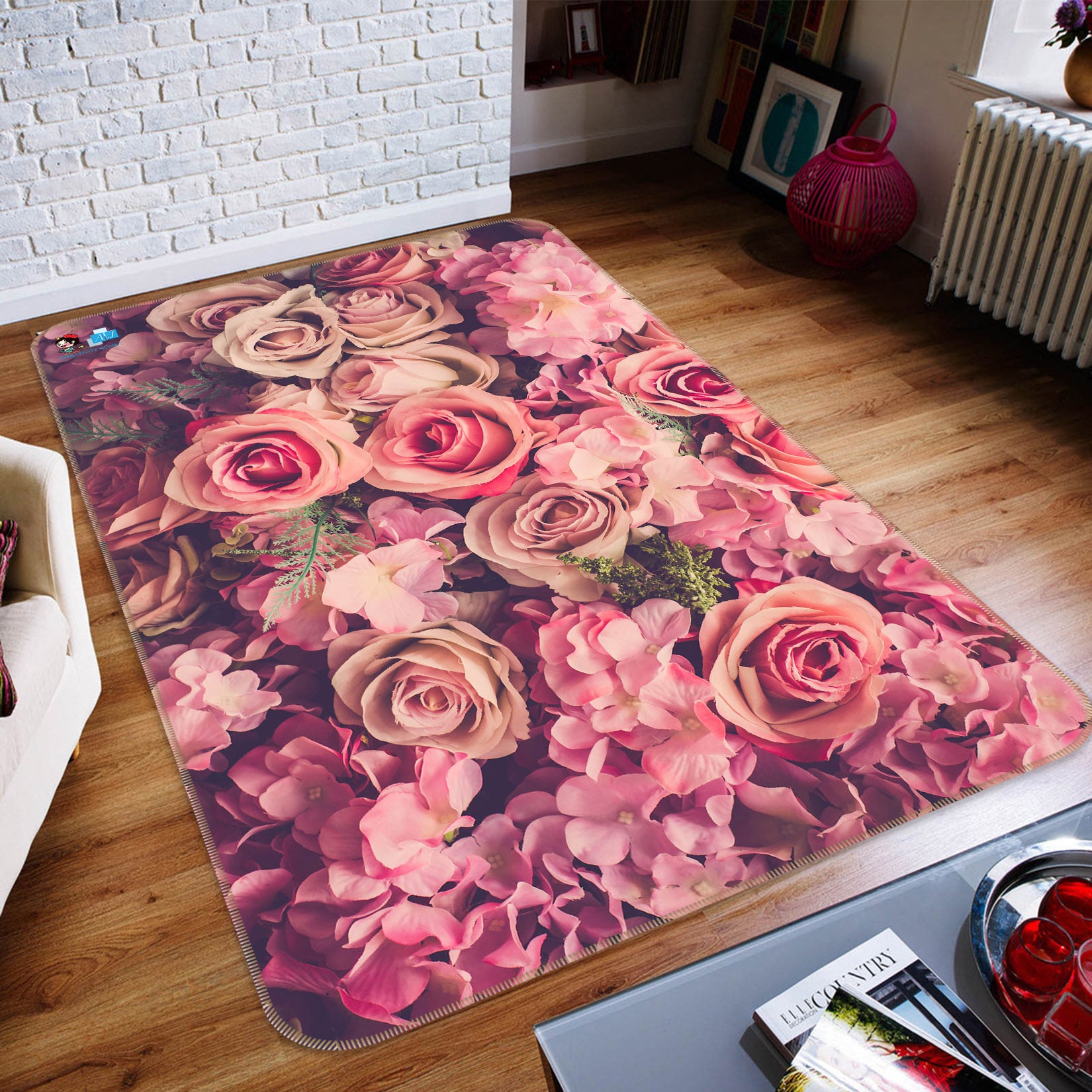 3D Pink Rose 64044 Non Slip Rug Mat