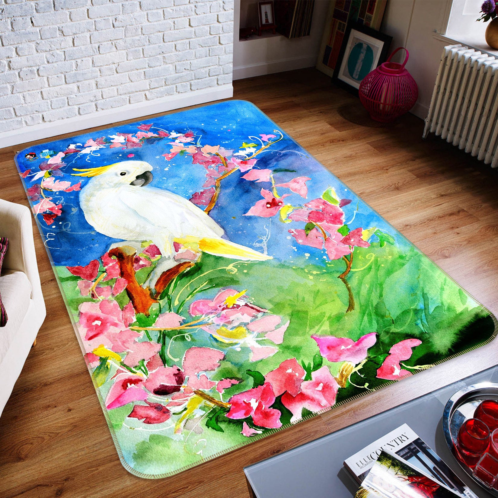 3D Flower Branch Parrot 66135 Non Slip Rug Mat