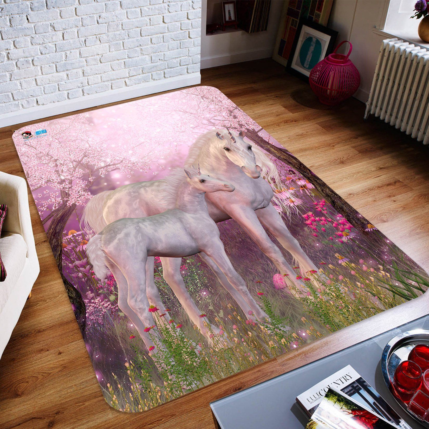 3D Pink Flower Unicorn 101 Non Slip Rug Mat Mat AJ Creativity Home