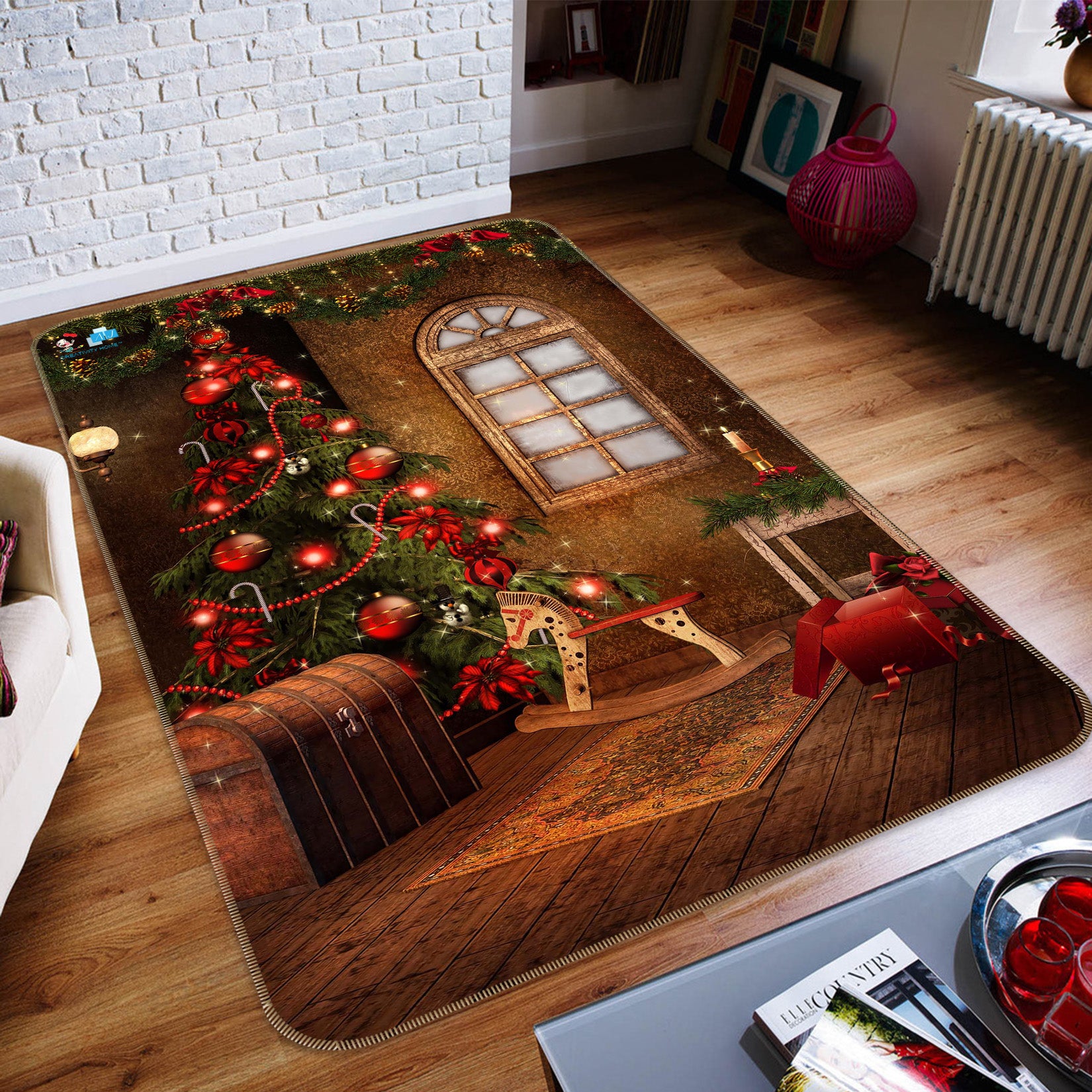 3D Tree Window 55129 Christmas Non Slip Rug Mat Xmas