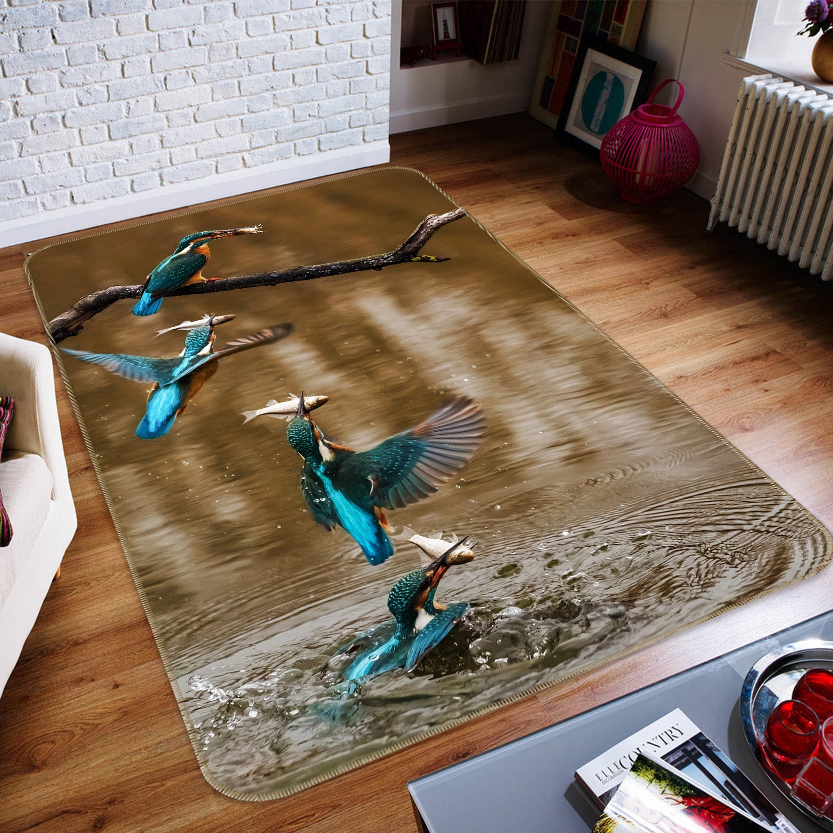 3D Blue Kingfisher 178 Animal Non Slip Rug Mat
