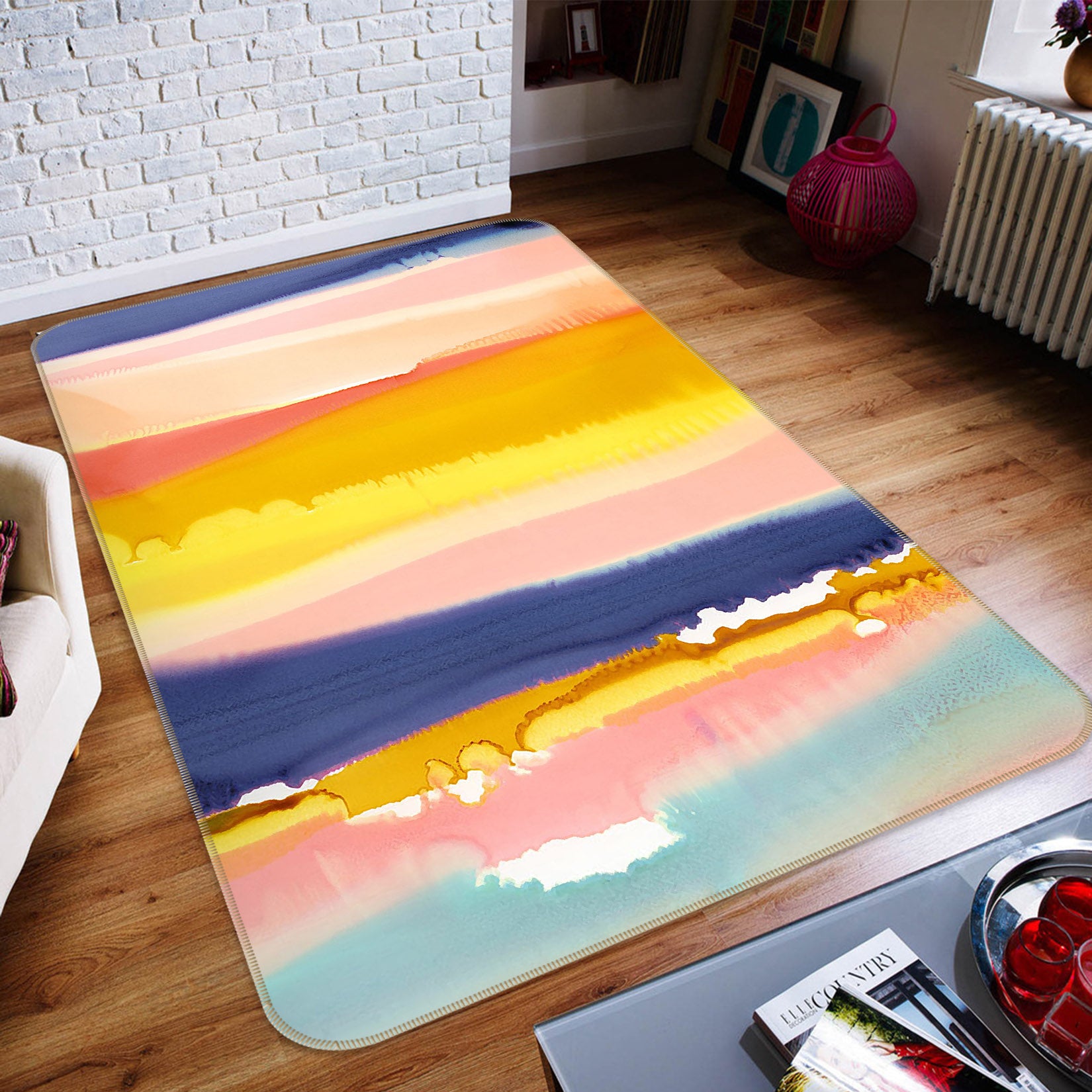 3D Color Bar Pattern 65013 Non Slip Rug Mat