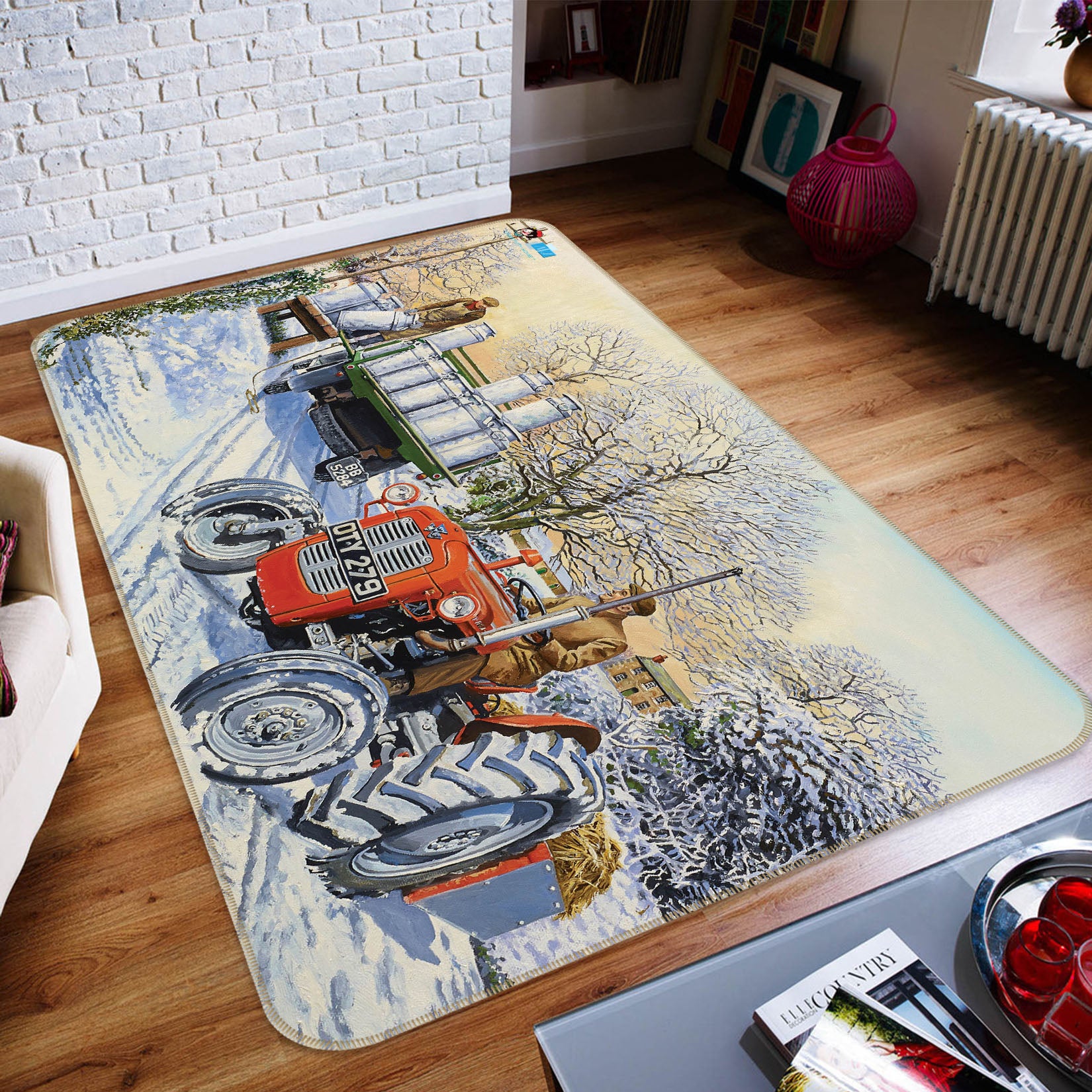 3D Snow Tractor 8916 Trevor Mitchell Rug Non Slip Rug Mat