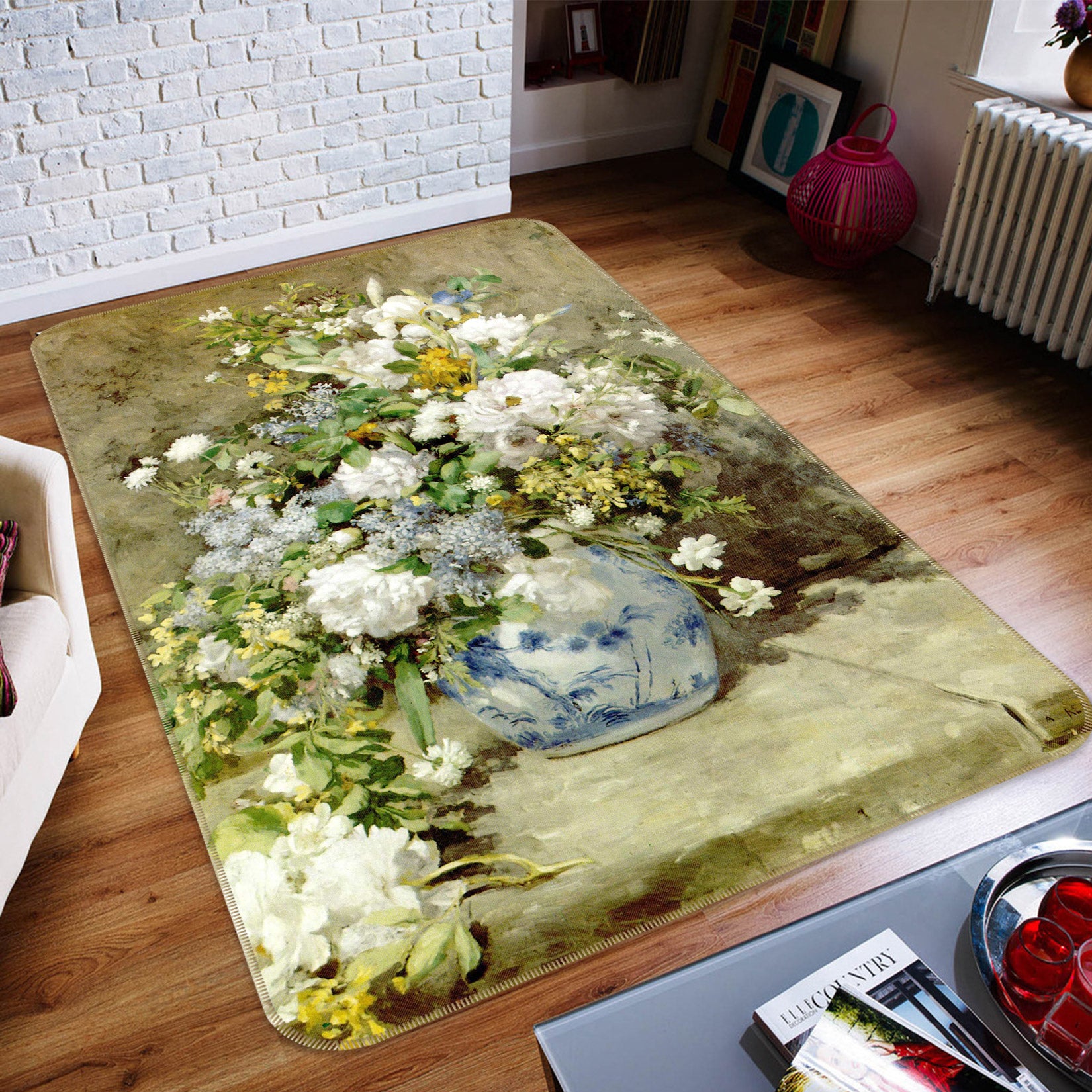 3D White Vase 76210 Non Slip Rug Mat