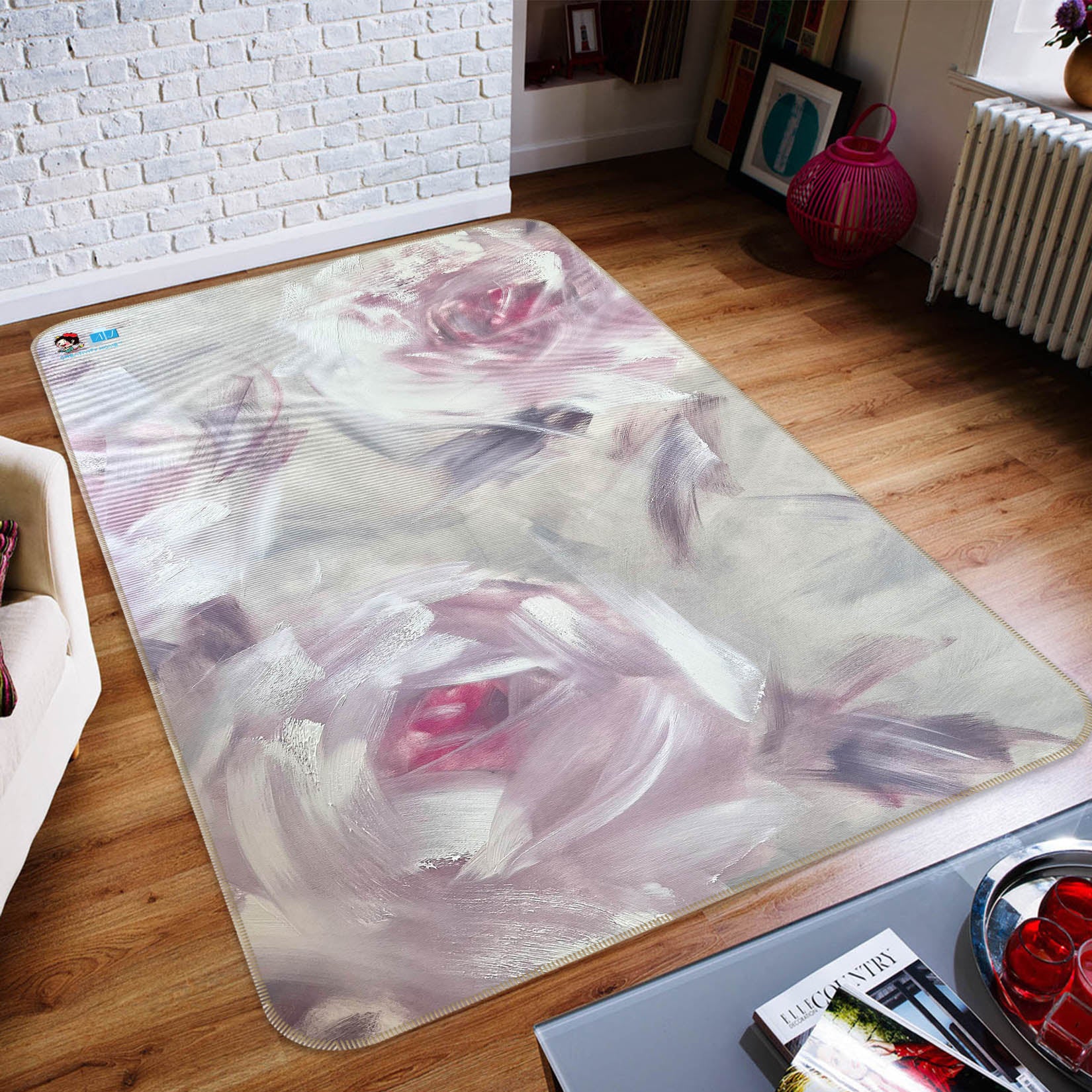 3D Gentle Pink Flower 3043 Skromova Marina Rug Non Slip Rug Mat