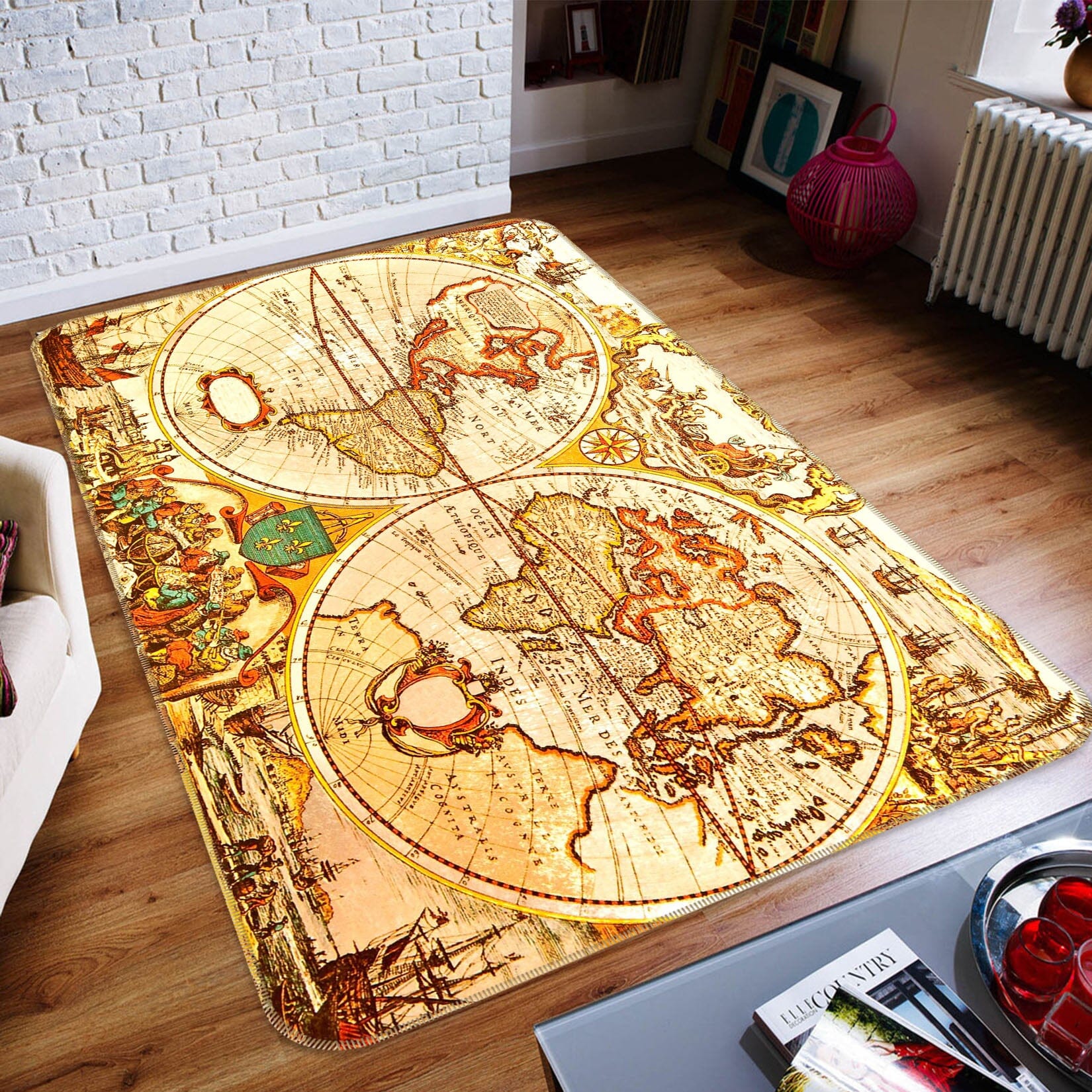 3D Gold Pattern 213 World Map Non Slip Rug Mat Mat AJ Creativity Home