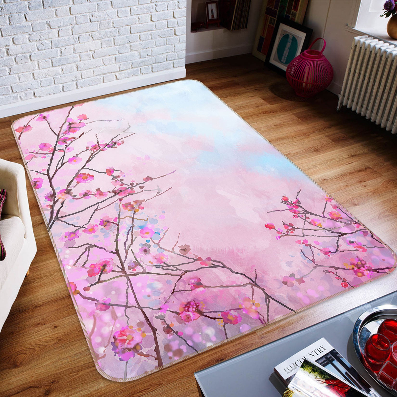 3D Pink Flower 33051 Non Slip Rug Mat