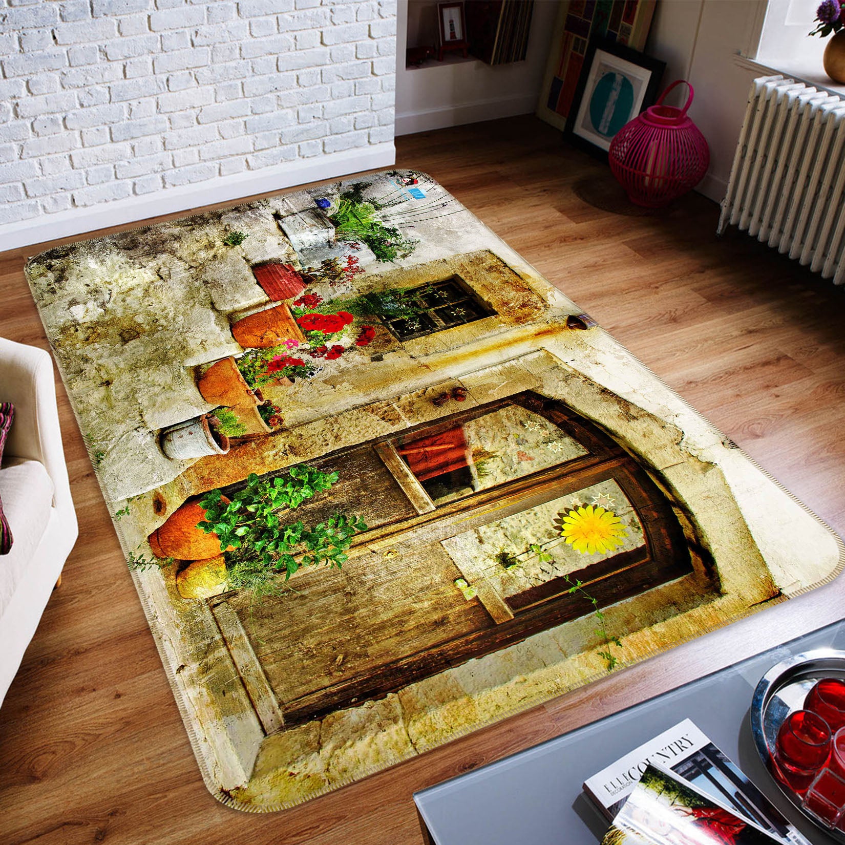 3D Flowerpot Door 66039 Non Slip Rug Mat