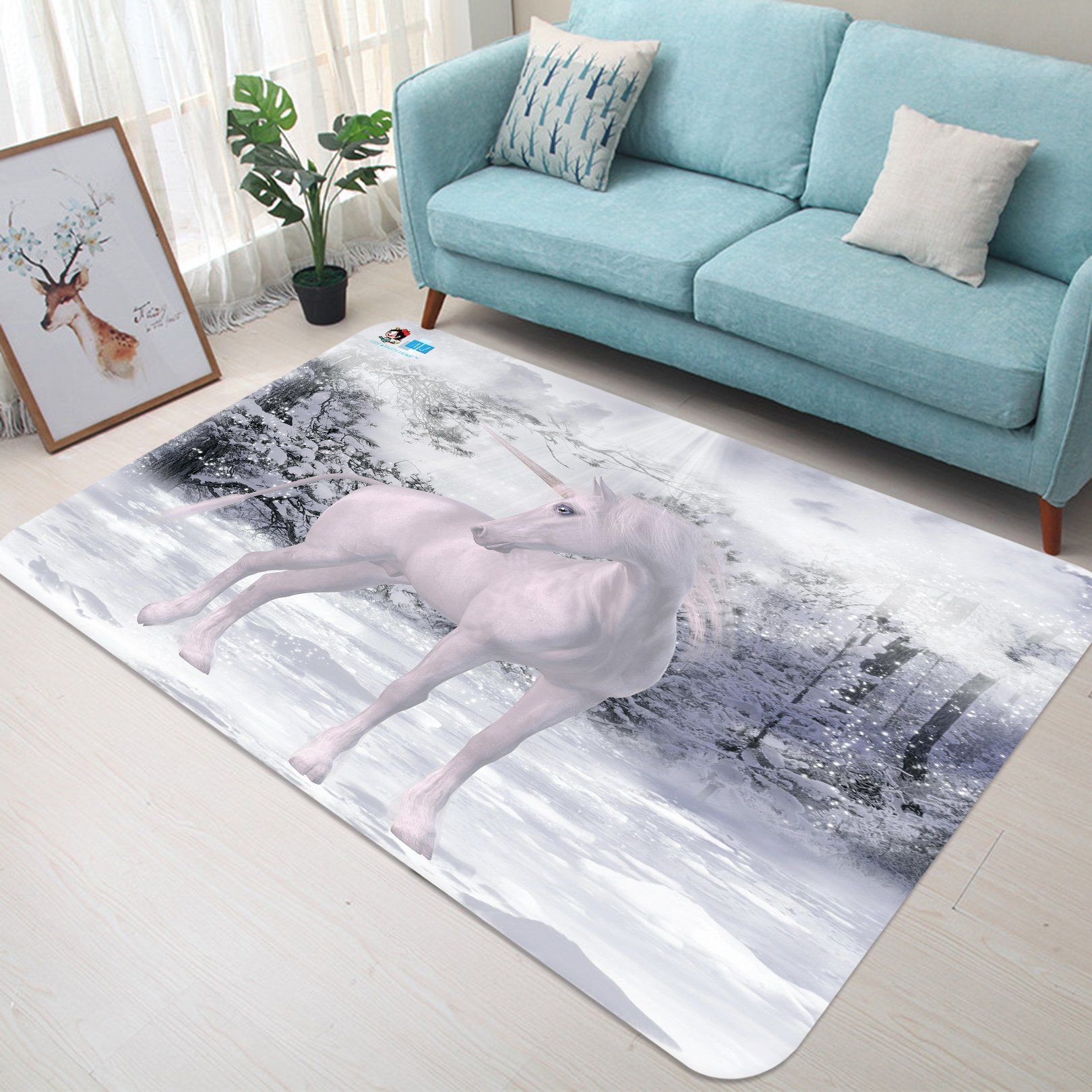 3D Unicorn Looks Back 83 Non Slip Rug Mat Mat AJ Creativity Home
