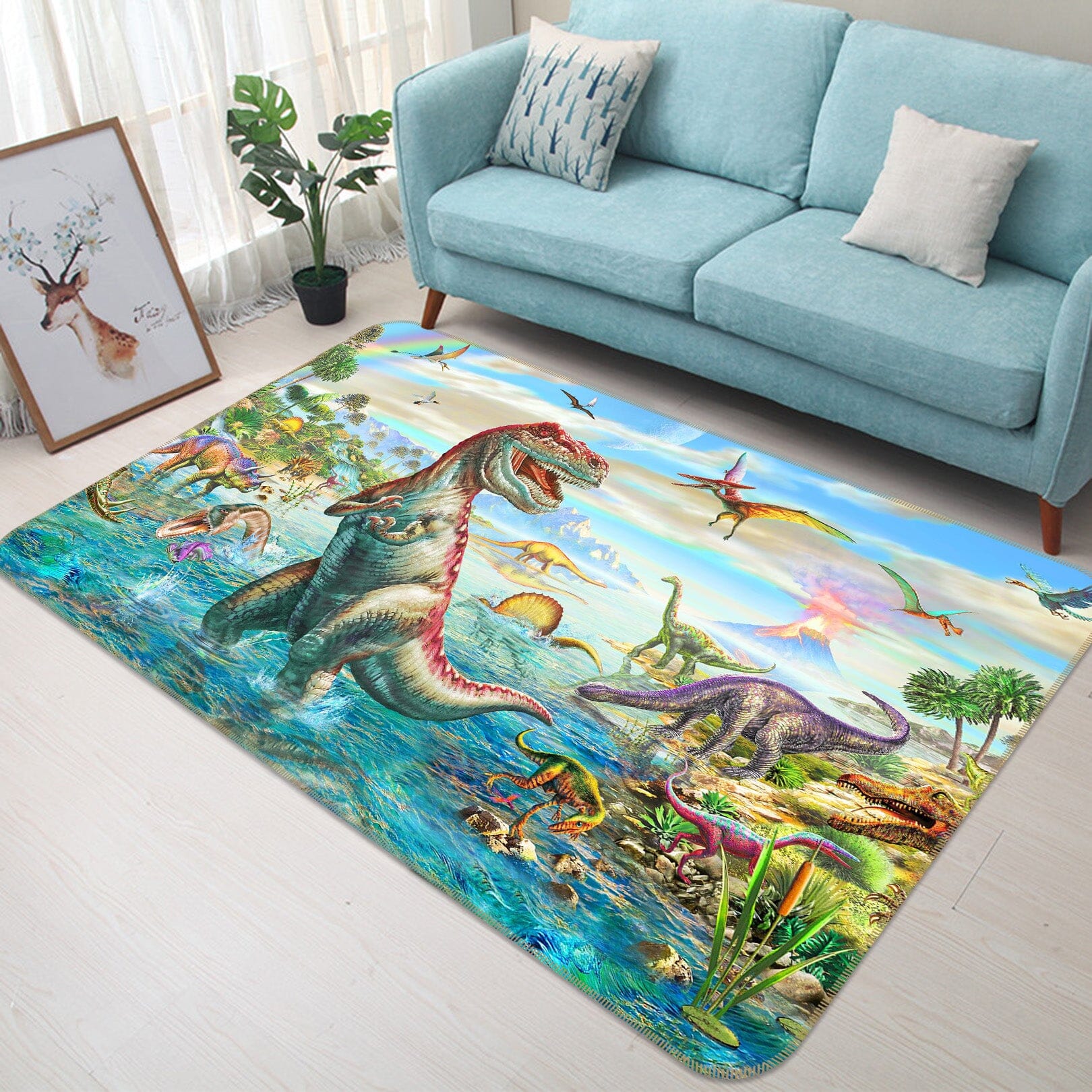 3D Dinosaur Lake 1068 Adrian Chesterman Rug Non Slip Rug Mat Mat AJ Creativity Home