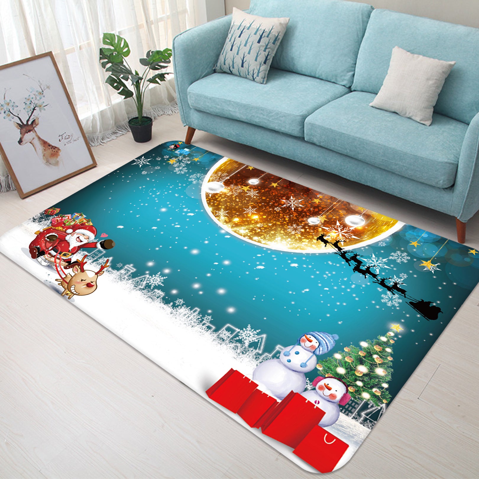 3D Snowfield Golden Ball 65206 Christmas Non Slip Rug Mat Xmas
