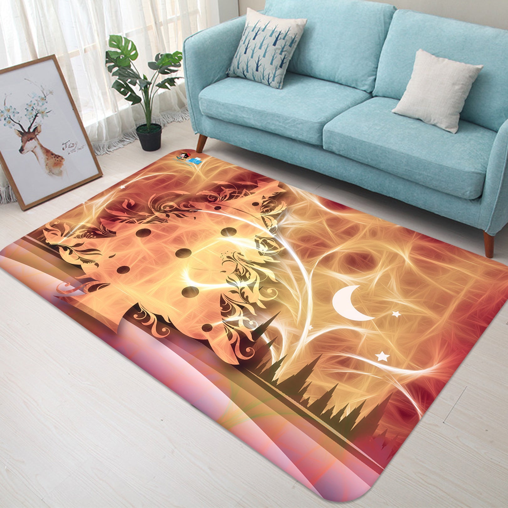 3D Fire Pattern Tree 65187 Christmas Non Slip Rug Mat Xmas