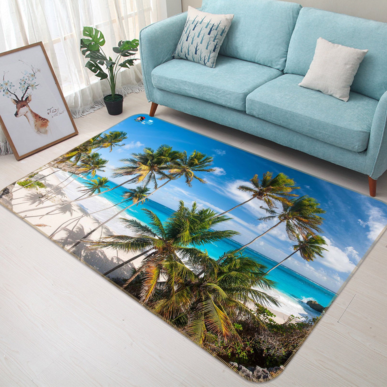 3D Beach Coconut Tree 66052 Non Slip Rug Mat