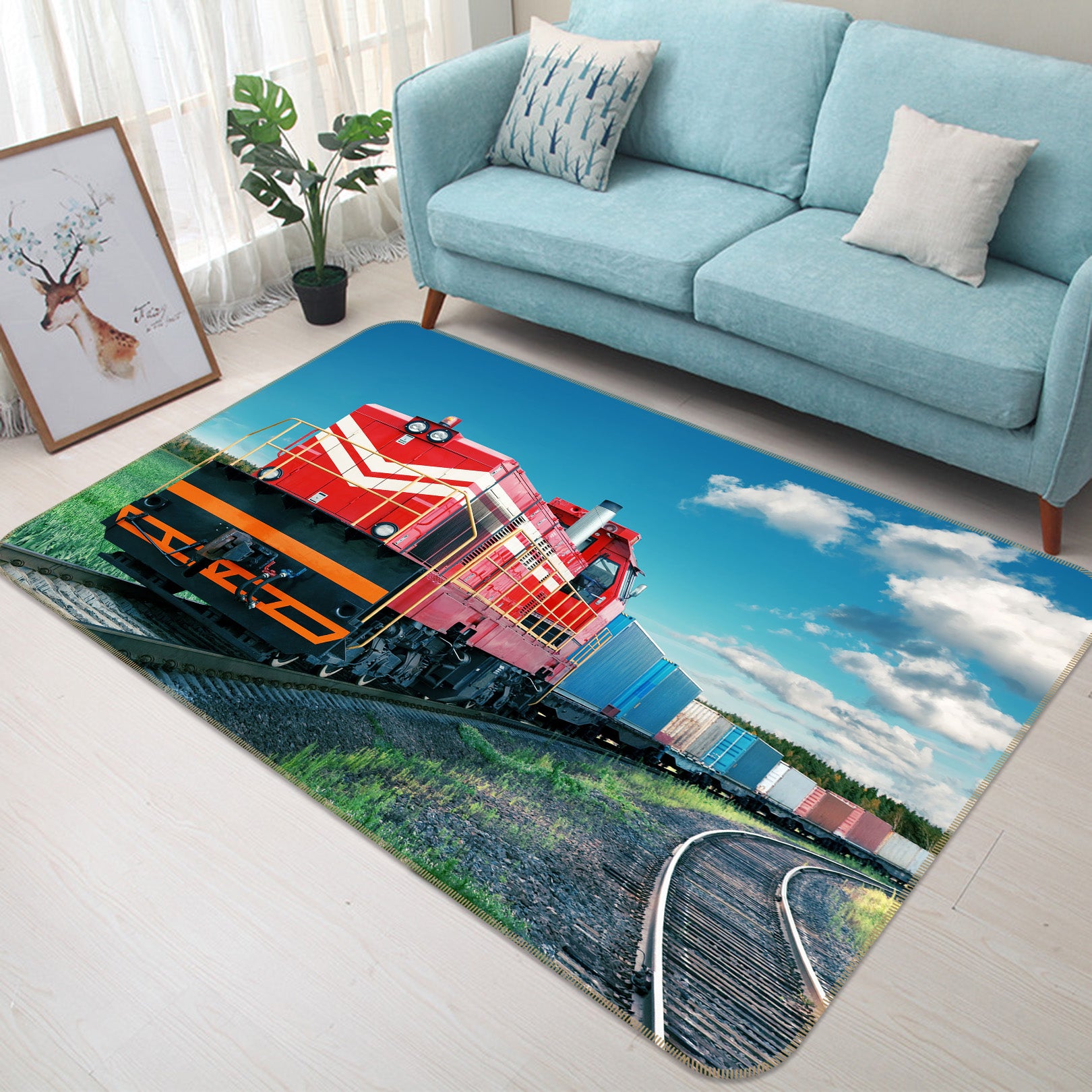 3D Train Track Grass 68119 Vehicle Non Slip Rug Mat