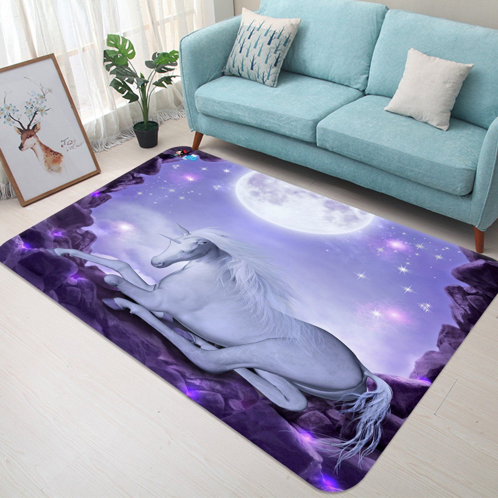 3D Moon Dreamy Unicorn 19 Non Slip Rug Mat Mat AJ Creativity Home