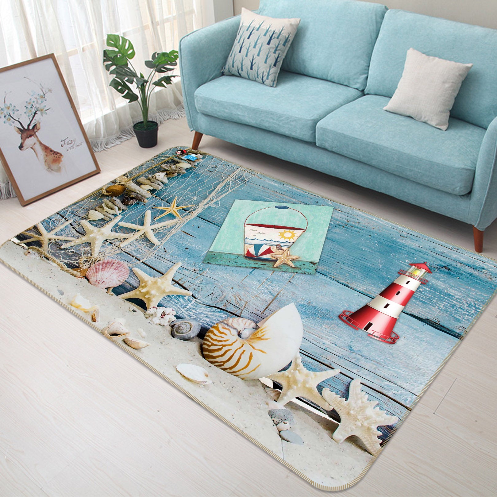 3D Shell Conch Starfish 66092 Non Slip Rug Mat