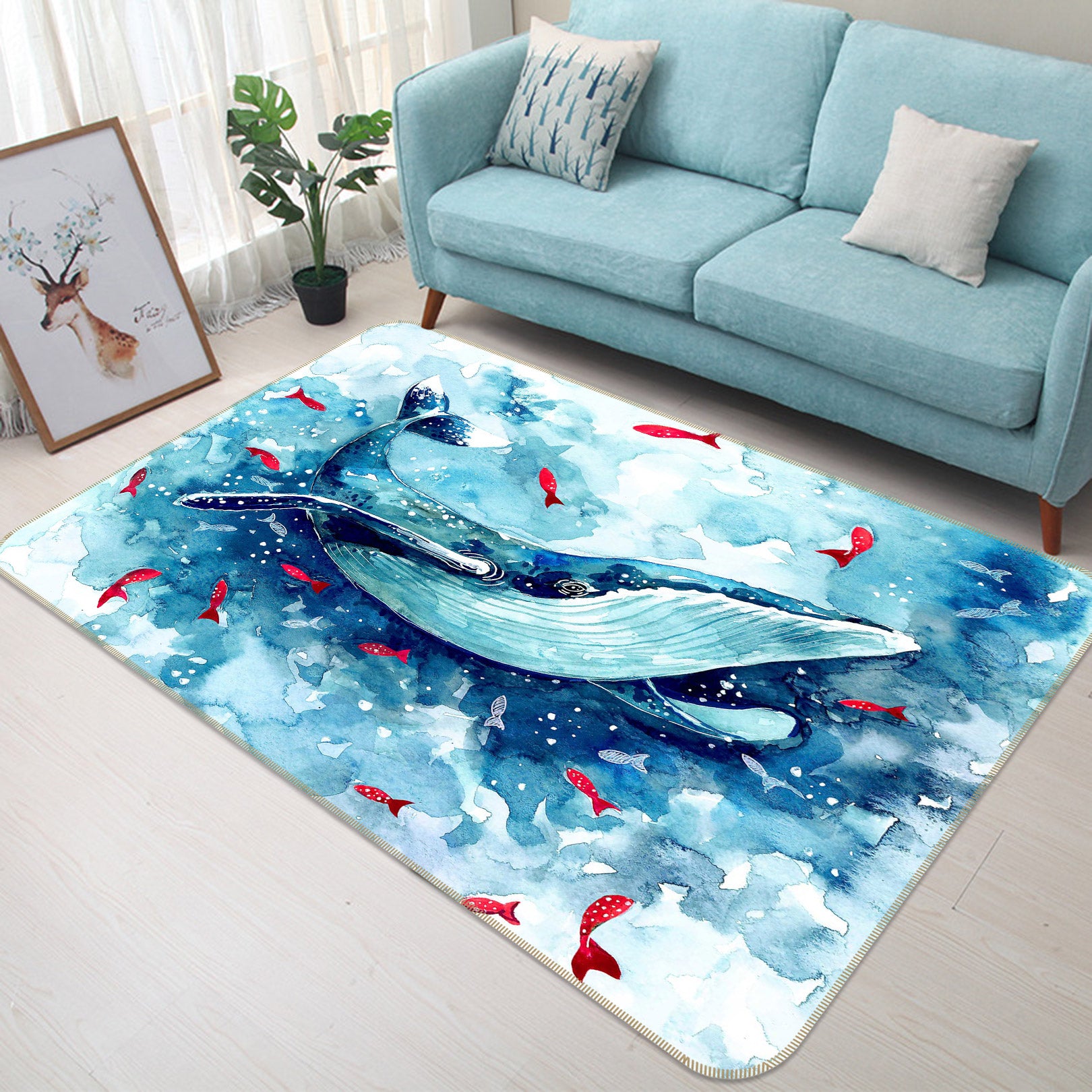 3D Blue Whale 1029 Non Slip Rug Mat