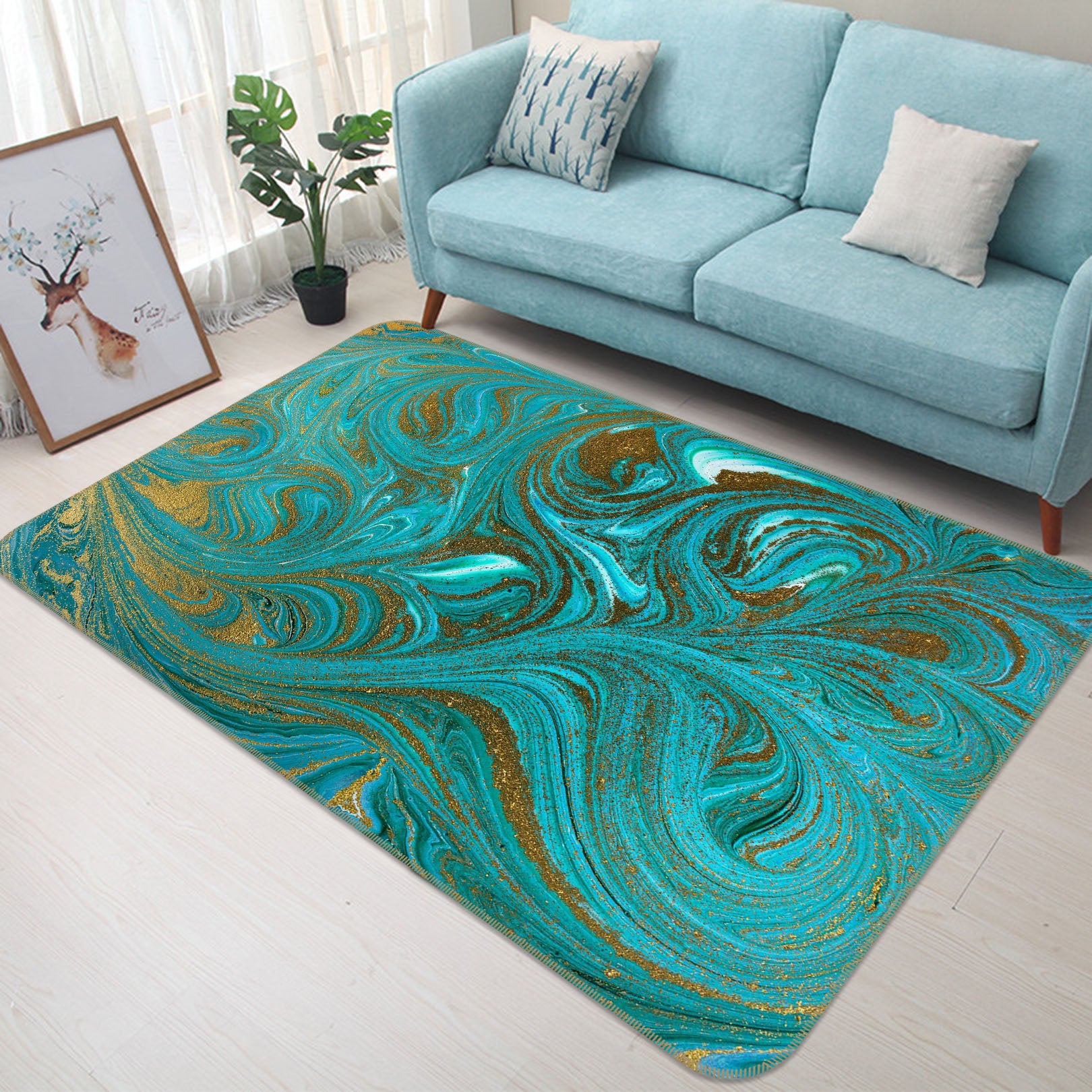 3D Blue Texture 31007 Non Slip Rug Mat