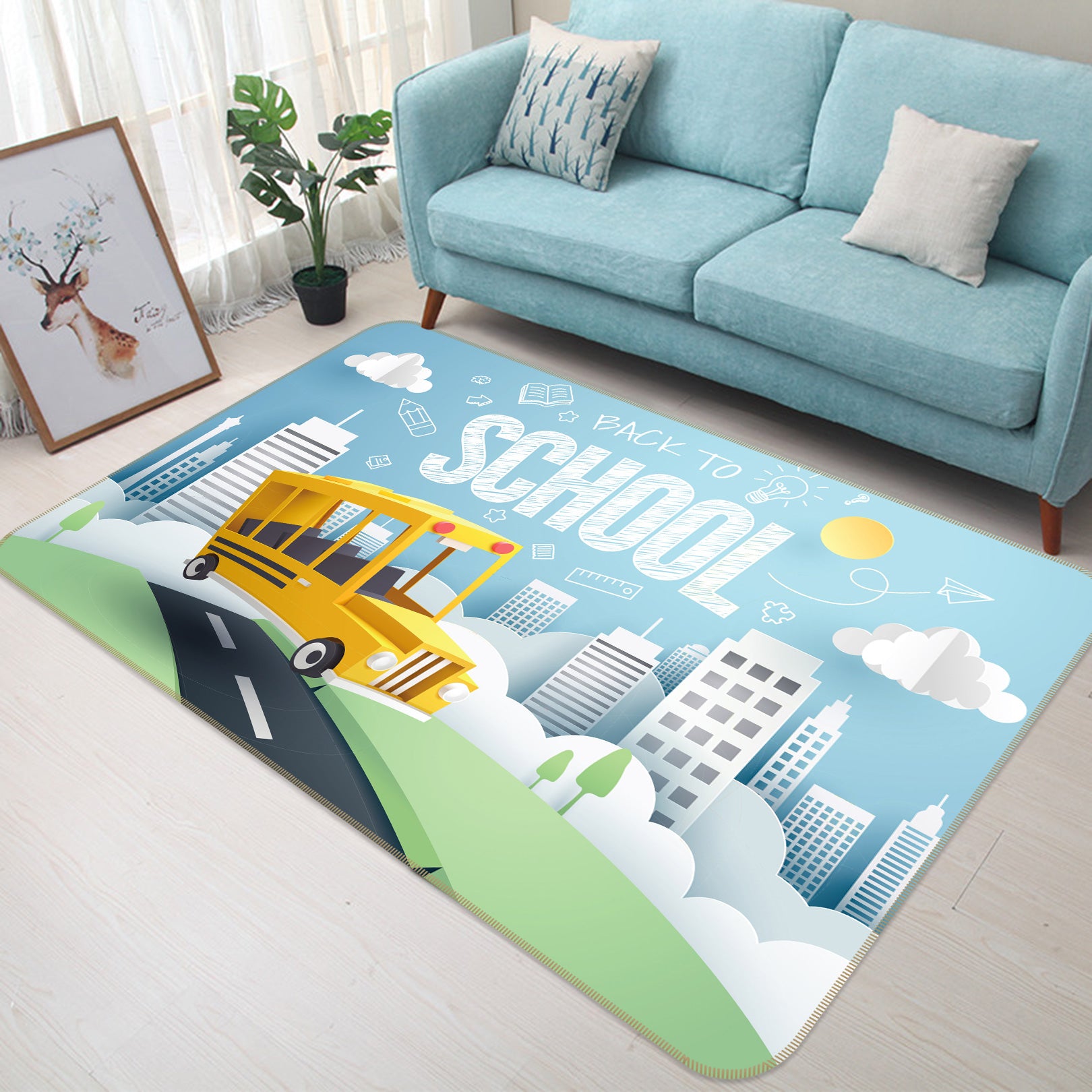 3D Yellow Car 77176 Non Slip Rug Mat