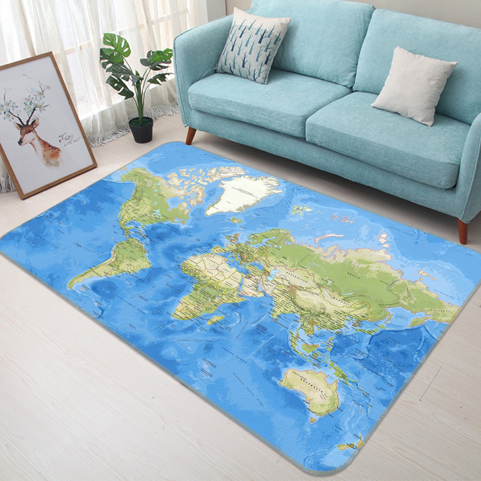 3D Blue Ocean 303 World Map Non Slip Rug Mat