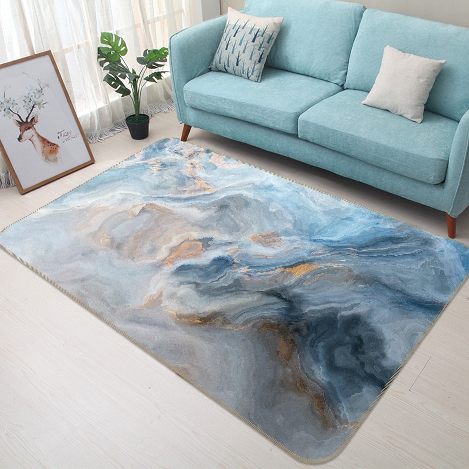 3D Gray Blue Pattern 25232 Non Slip Rug Mat