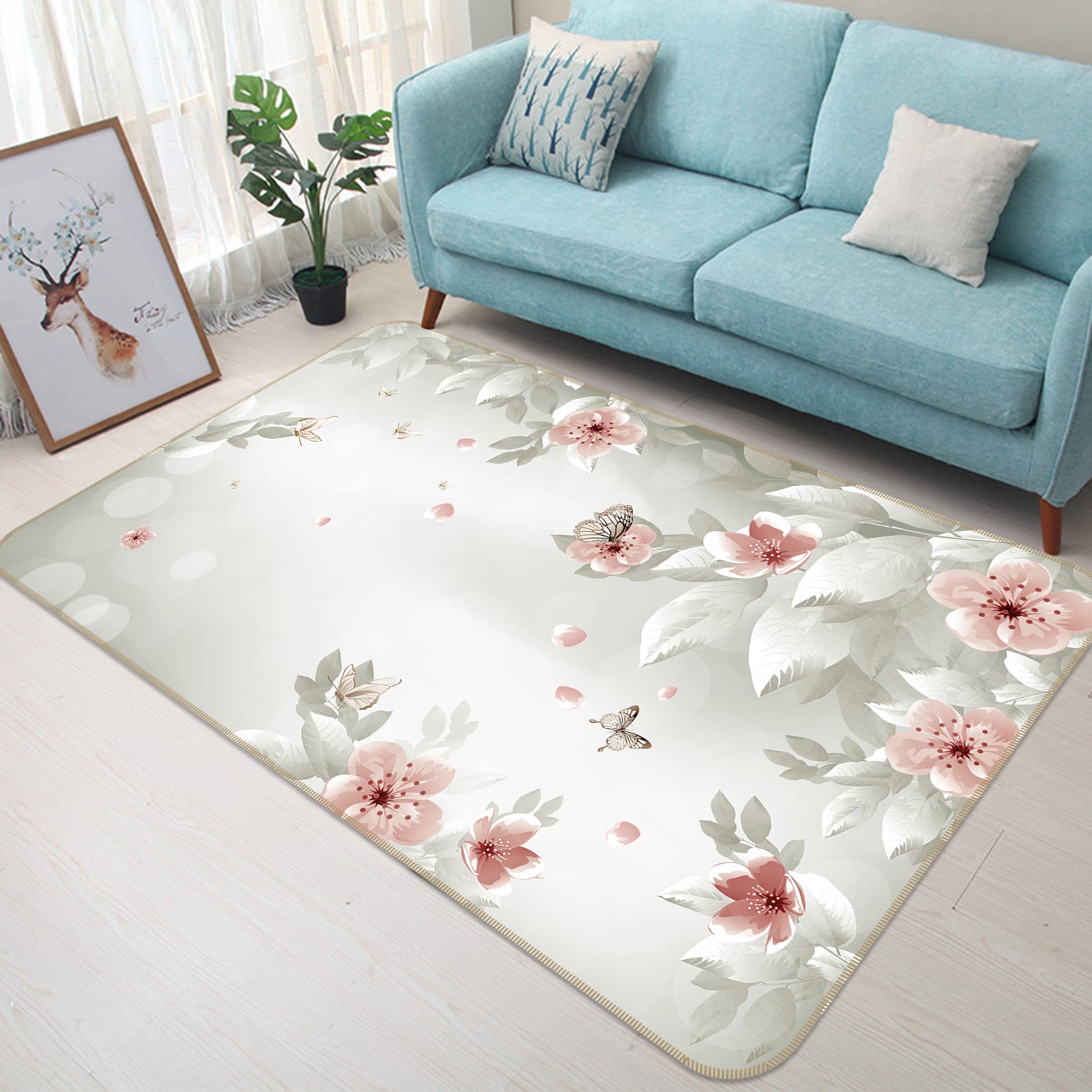 3D White Flowers 65123 Non Slip Rug Mat